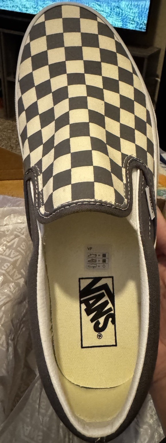 NIB Classic Vans Slip On Signature Checkered Pewter Grey Off White W 11 M 9.5