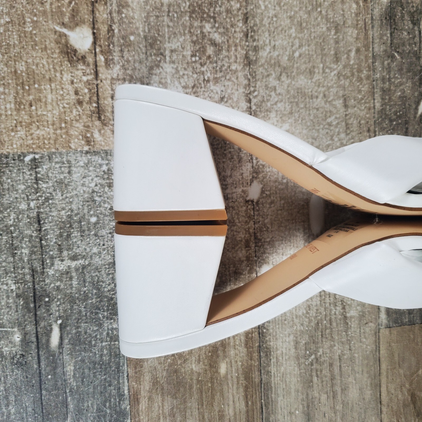 Nine West Gather 3 Womens Sandals Sz 9 M White Leather Square Toe Block Heel