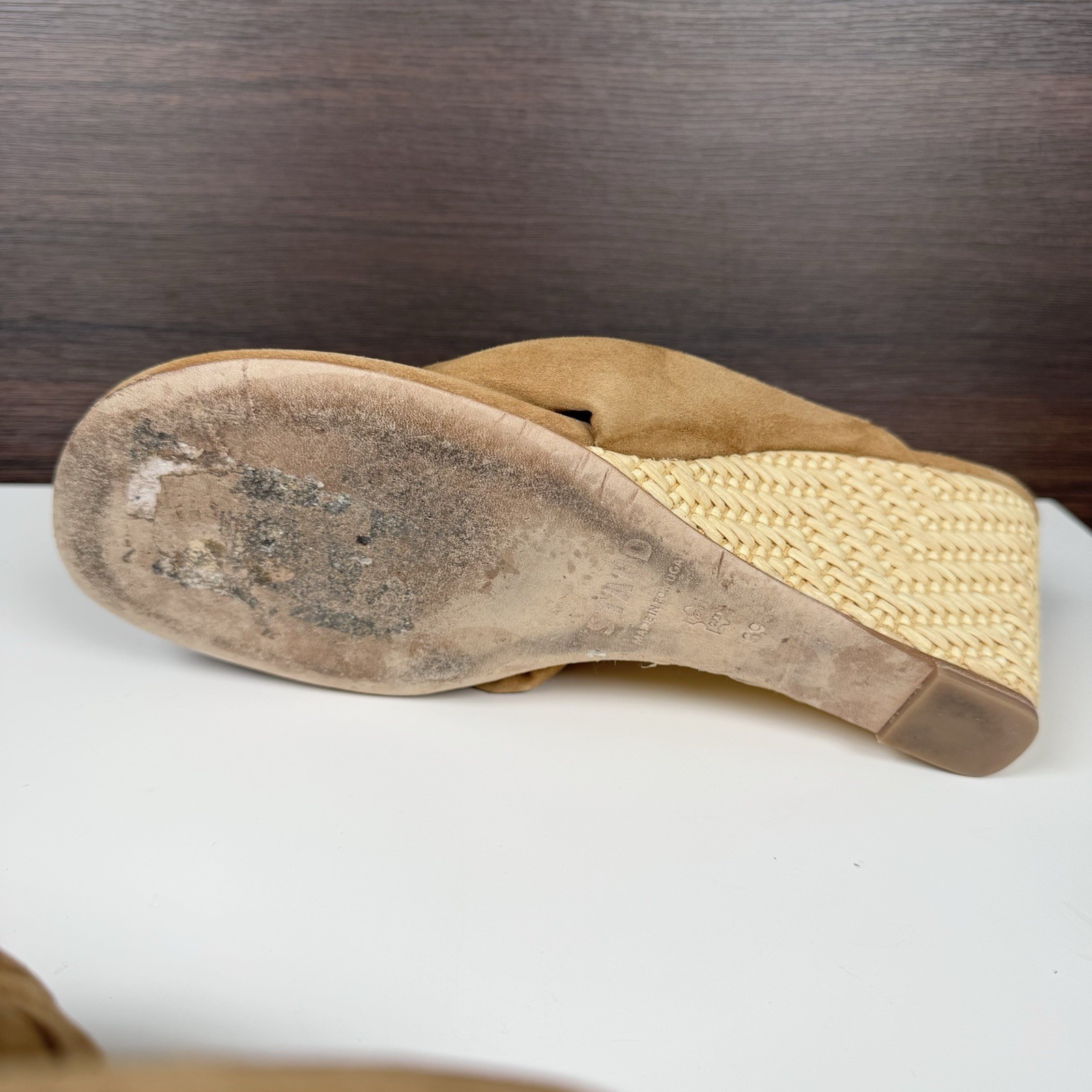 STAUD Dahlia Suede Knot Sandals Wedge Heel Tan Portugal Women’s size 9 / EU 39