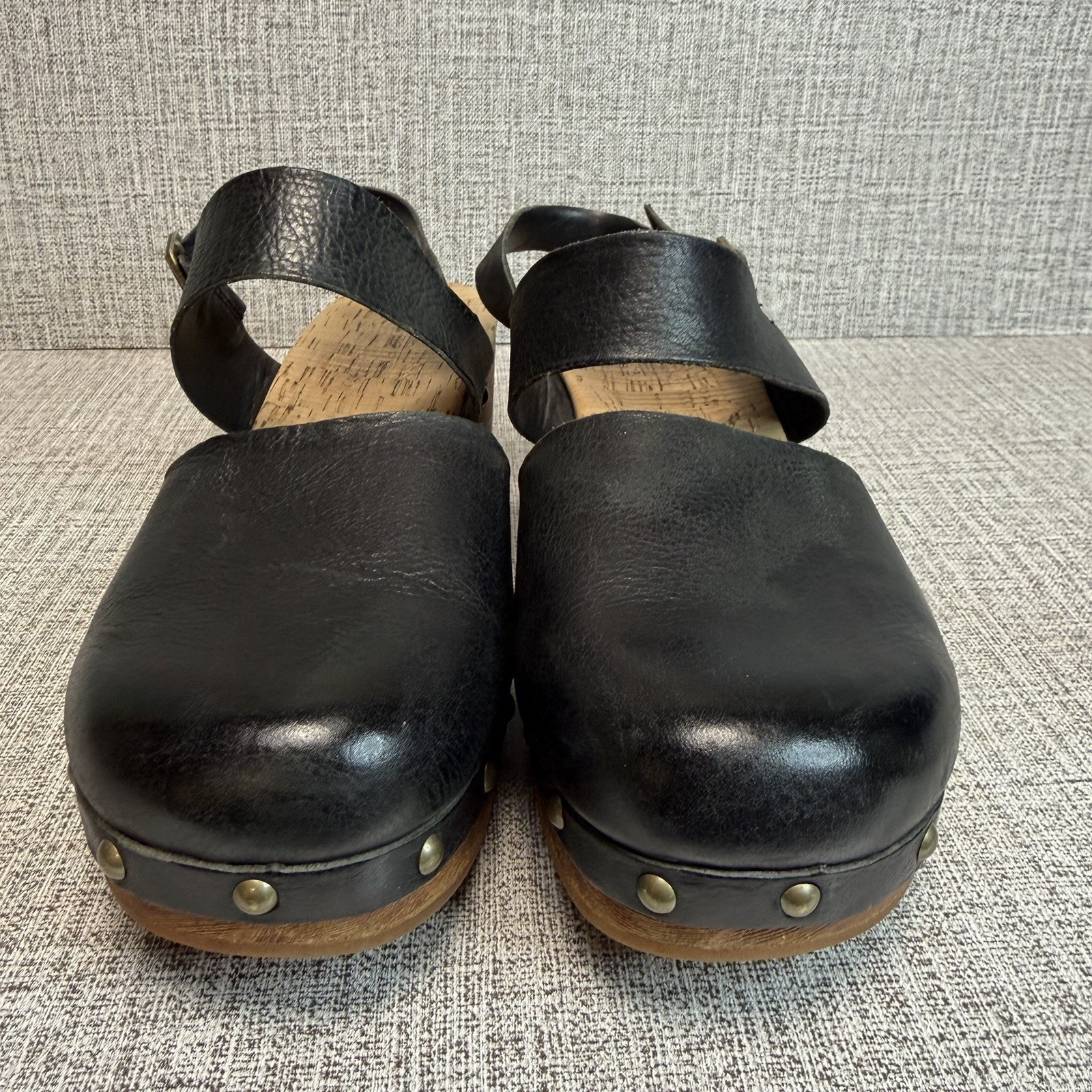 Kork-Ease Sandals Womens Sz 8 Black Leather Sayda Slingback Clogs Platform