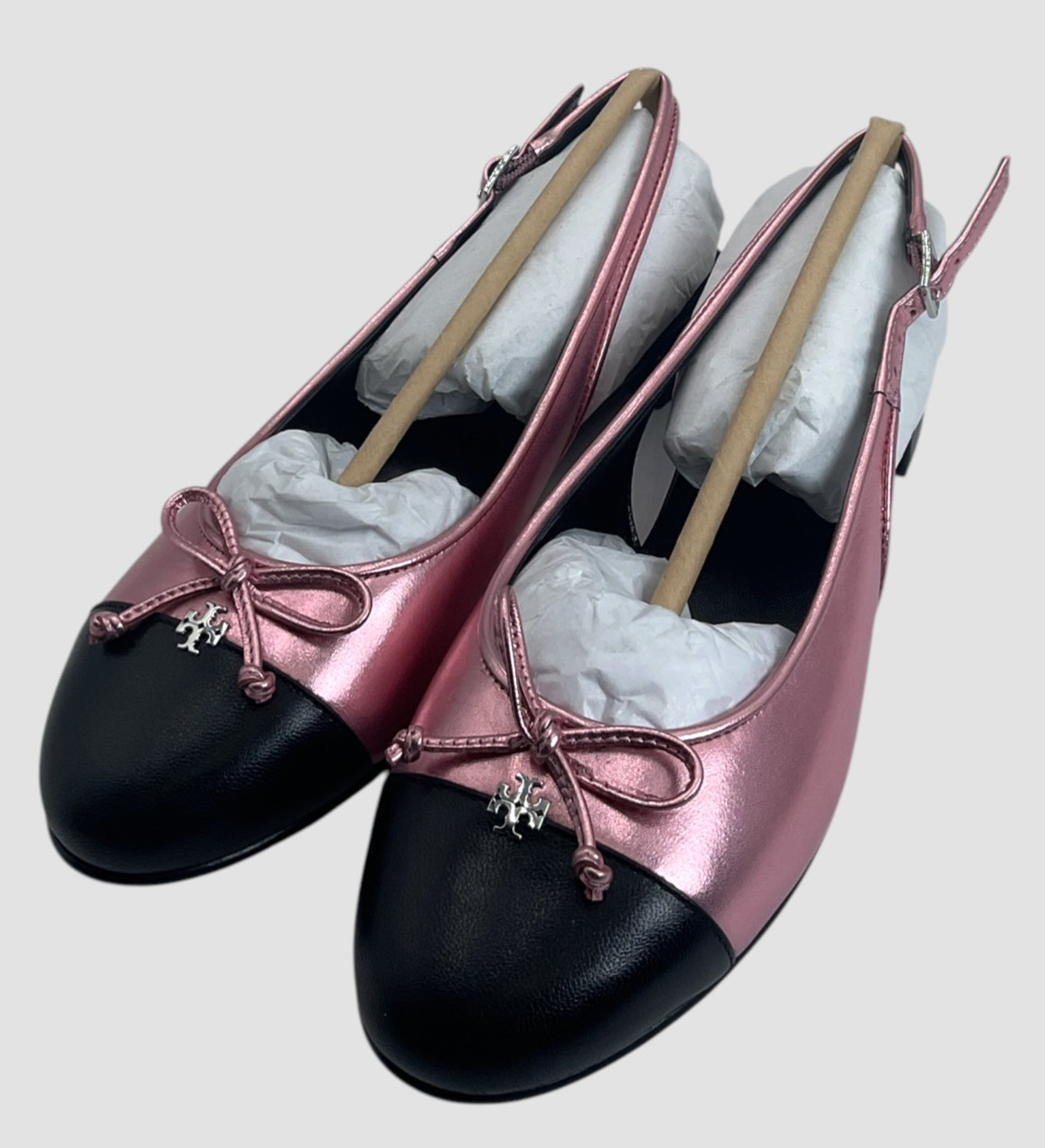Tory Burch Capped Toe Women’s Size 5 Pink/Black Slingback Flats NIB