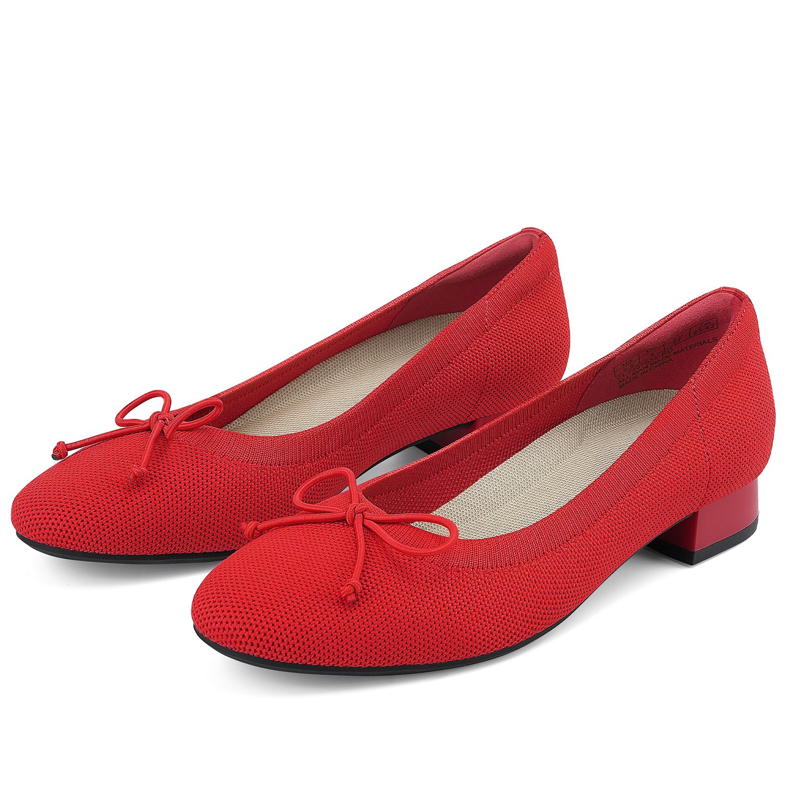 Women Chunky Pumps Low Block Heels Bow Knit Comfortable Office Dress Shoes
