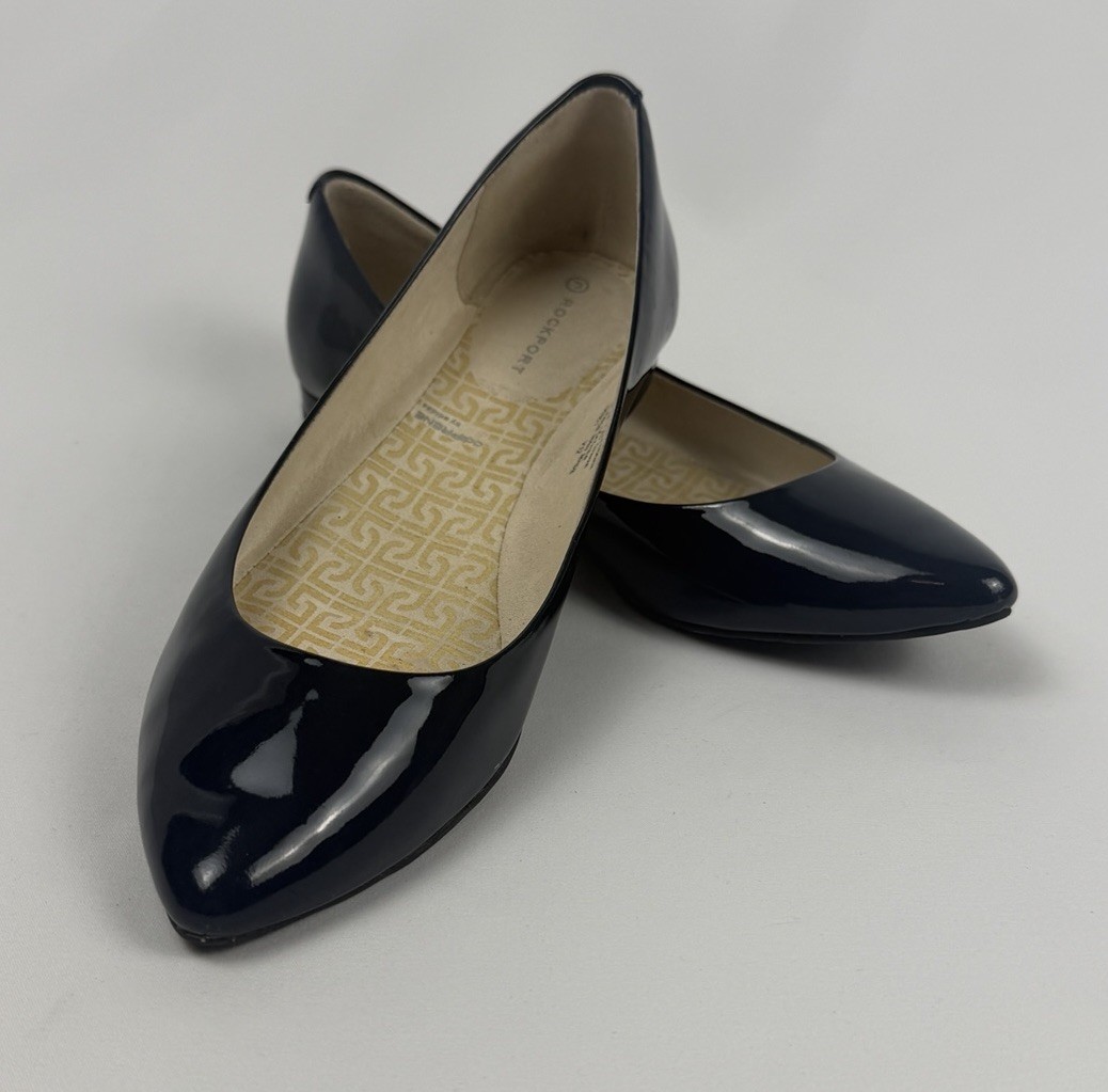 Rockport Women’s 6.5M Navy Patent Leather Pointed Toe Slip-On Ballet Flats