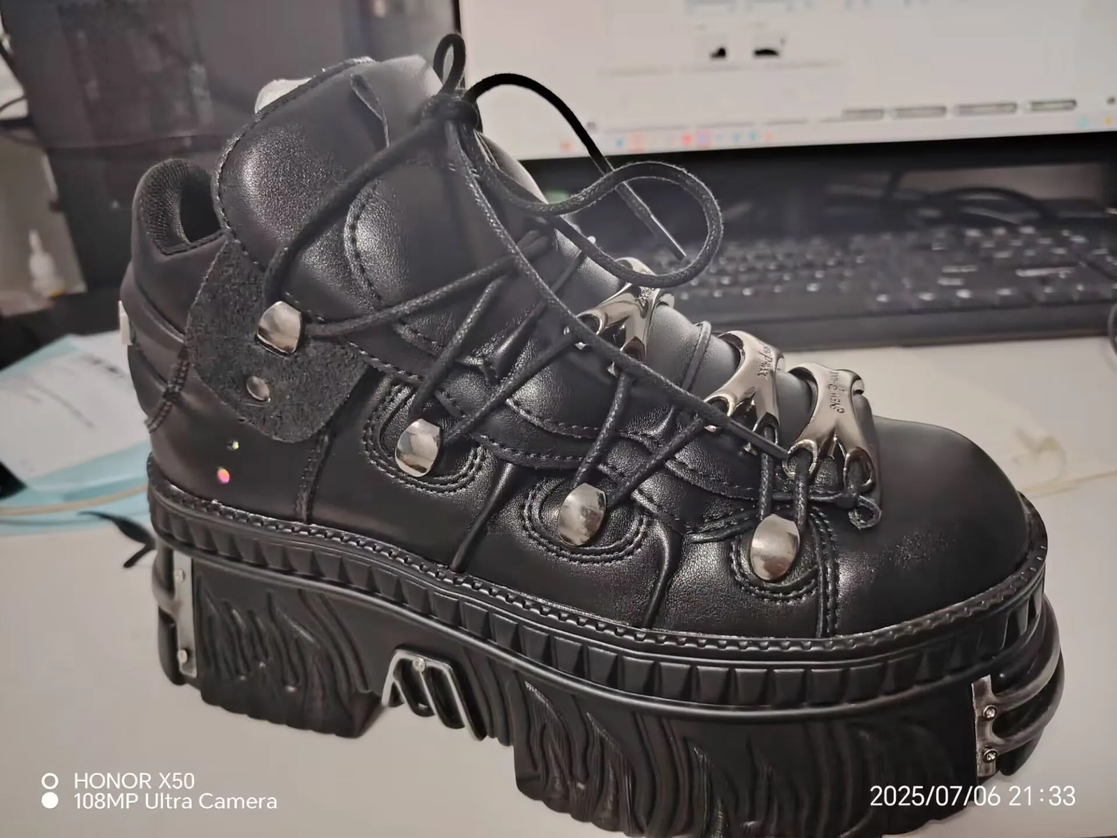 Unisex Platform Punk Leather Shoes Black Heavy Metal Heightening Motorcycle Boot