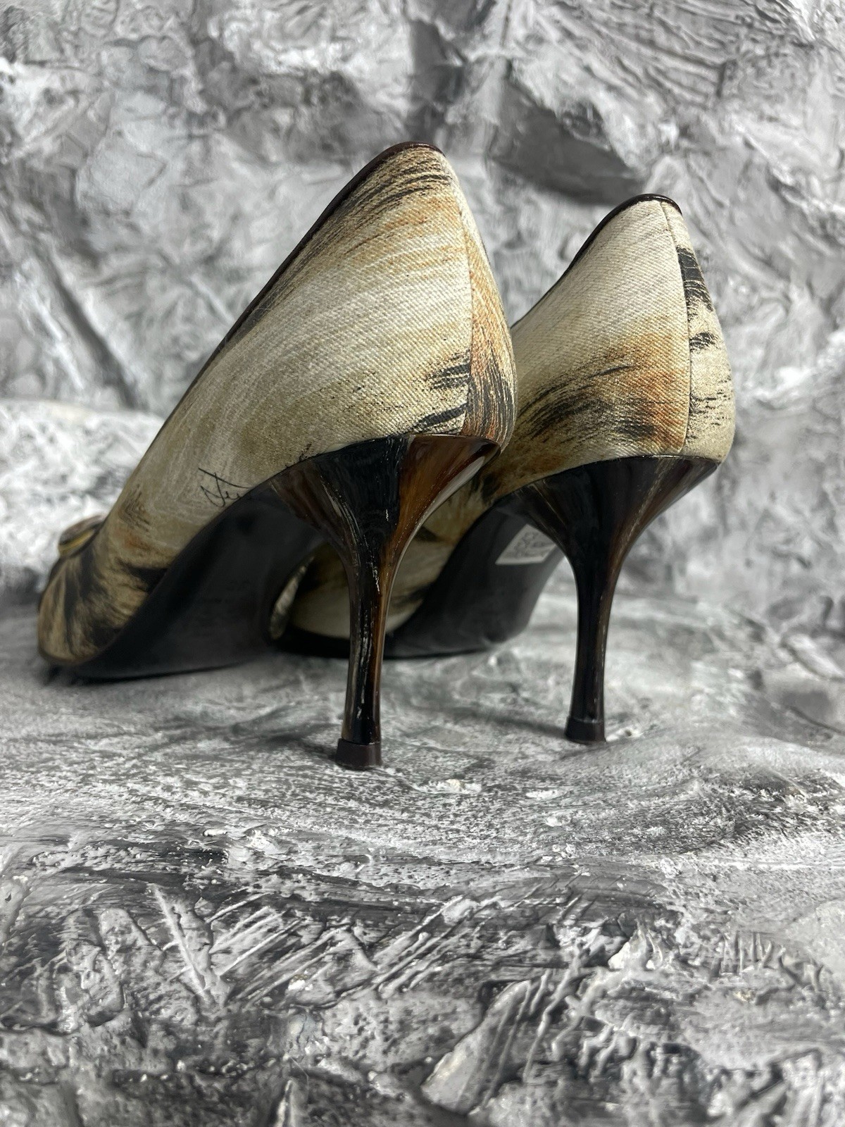 Vintage Just Roberto Cavalli 00s Animal Fur Pattern Buckle Archive Heels 38 Y2K