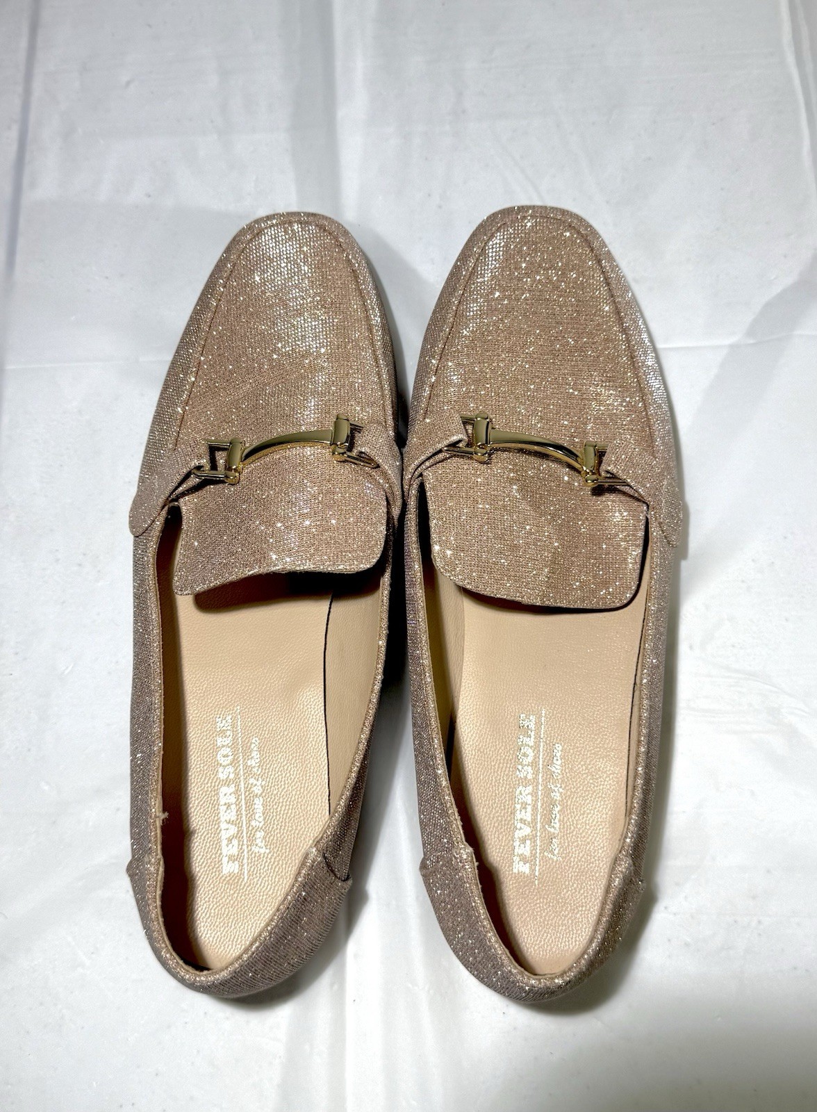 Fever Sole Gold Glitter Metal Bit Slip-On Loafer Flats for Women