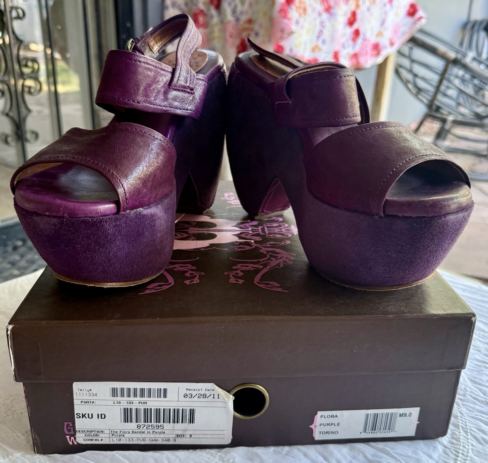 Gee Wawa Purple Torino Mega Platform Wedge Sandals Sz 9 Chunky Boho Goth RARE