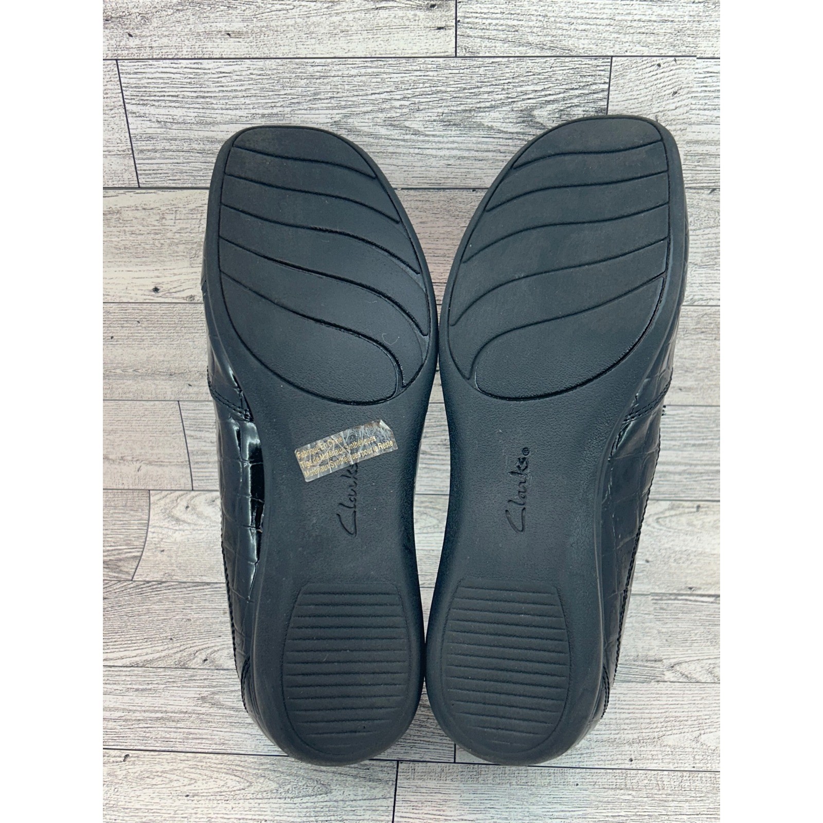 Clarks Collection Black Croc Embossed Leather Loafers Comfortable Womens 8.5M