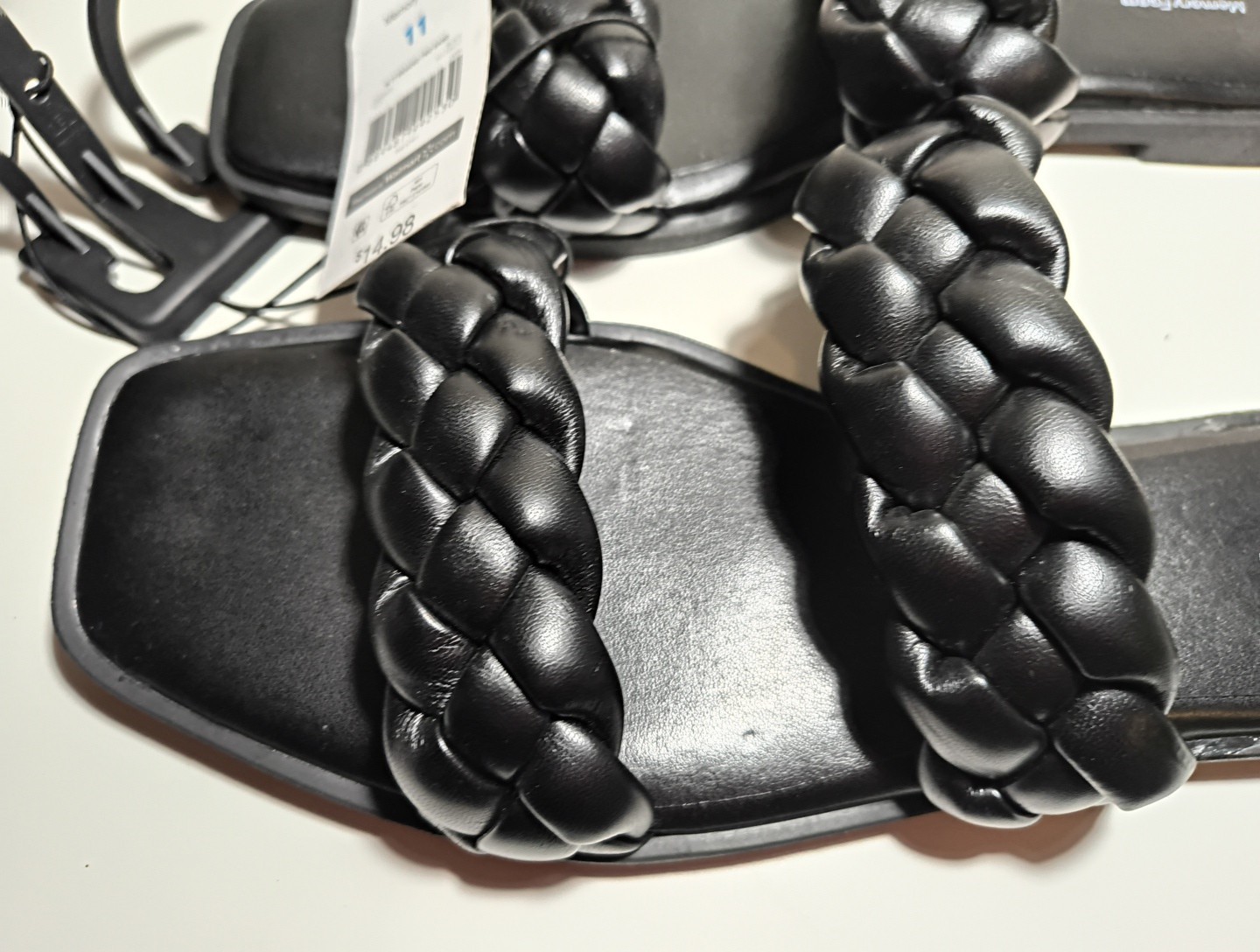 Time and Tru Sandals Women’s Size 11 Braided Slip On Slide Black Faux Leather