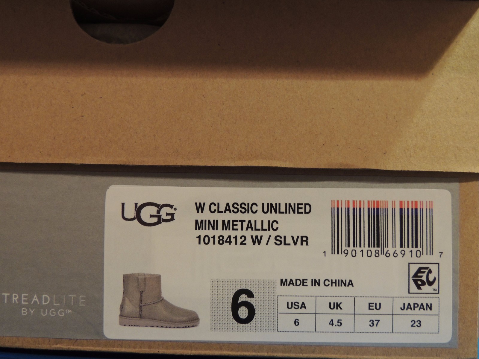 UGG CLASSIC UNLINED METALLIC SILVER LEATHER BOOTS, WOMEN US 6/ EUR 37 ~ NIB