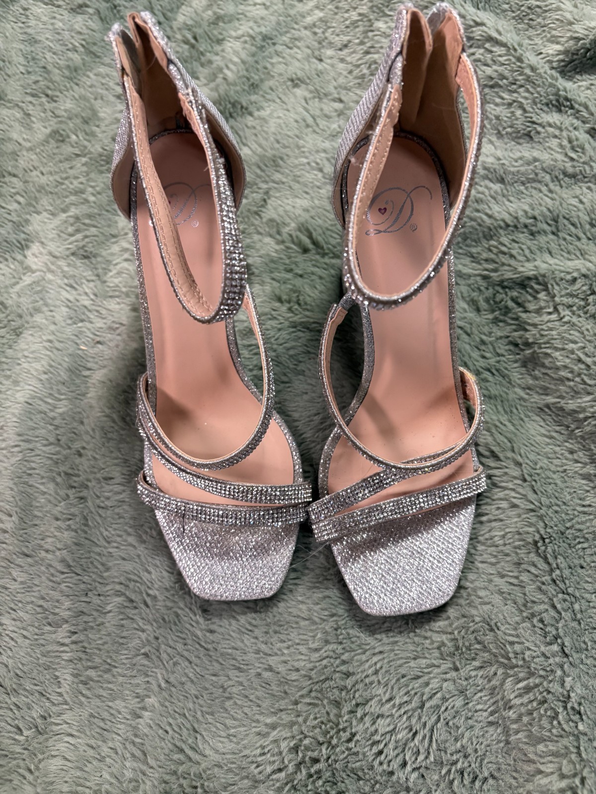 Silver sparkle heels size 7.5 with straps