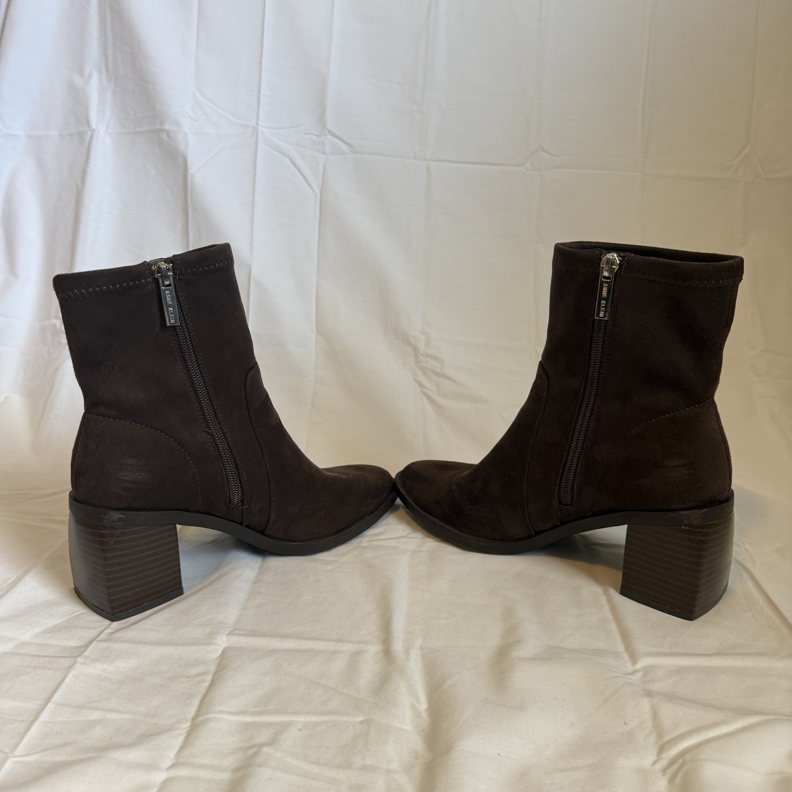 Size 7 Mid Calf Zip Dark Brown Faux Suede Block Heel Boots Minimalist Capsule