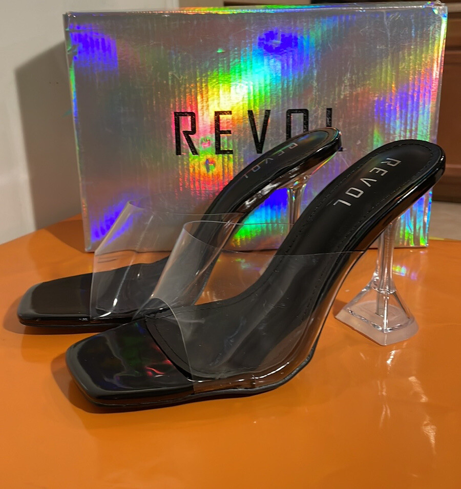 Clear Acrylic 4” Heels Plastic Band Slide On Size 6.5 Orig $34