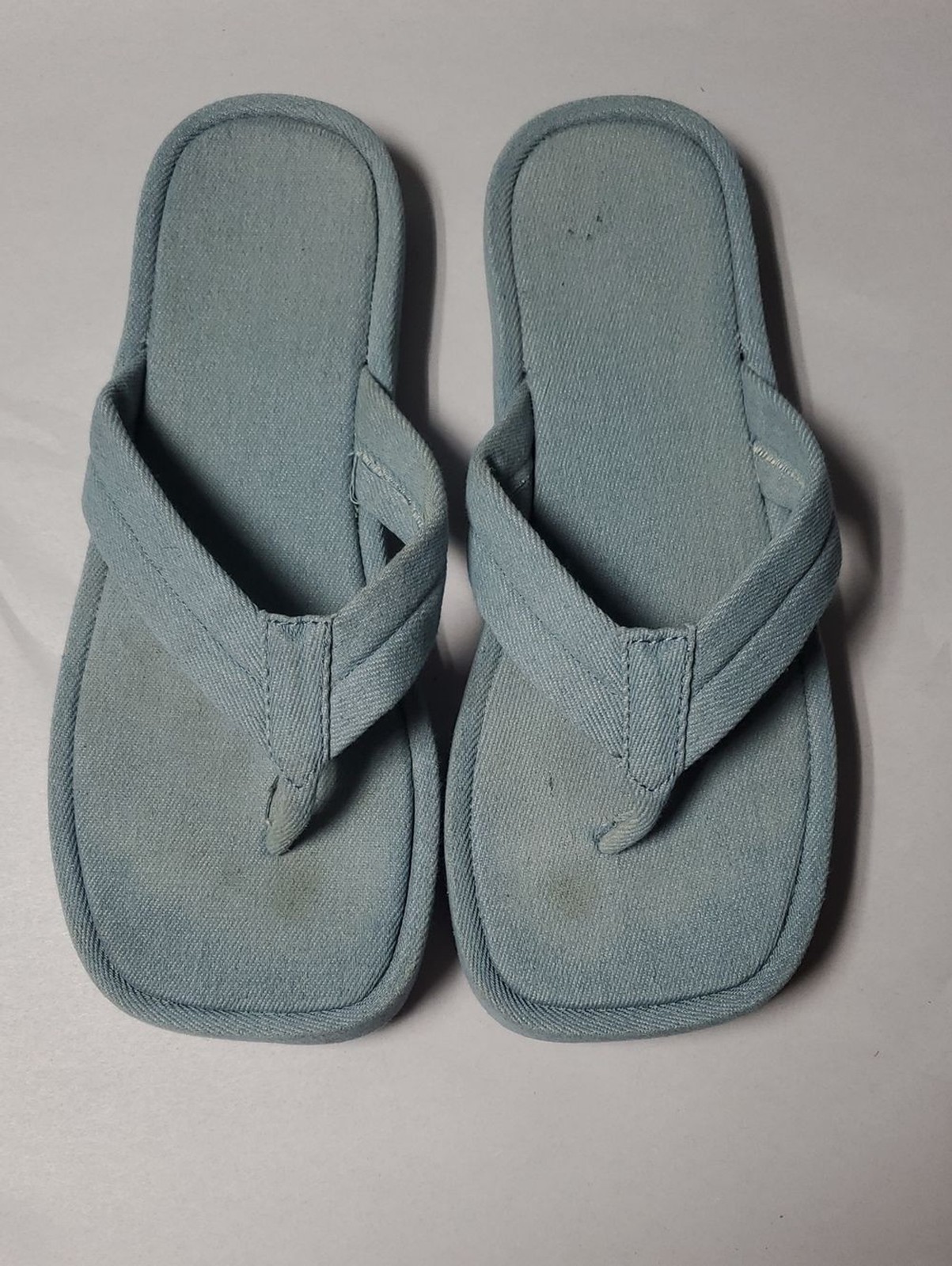 Aerie Sqaure Toe Light Blue Denim Fabric Platform Flip Flop Sandals Size 8 Y2k