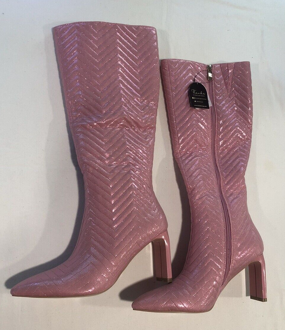 London Rag Women’s Pink Size 7 Quilted Sparkle Fabric Boots