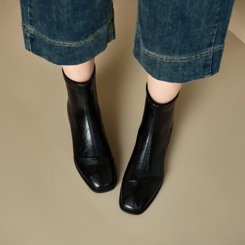Women’s Faux Leather Square Toe Ankle Boots Casual Party Dress Office Work Shoes
