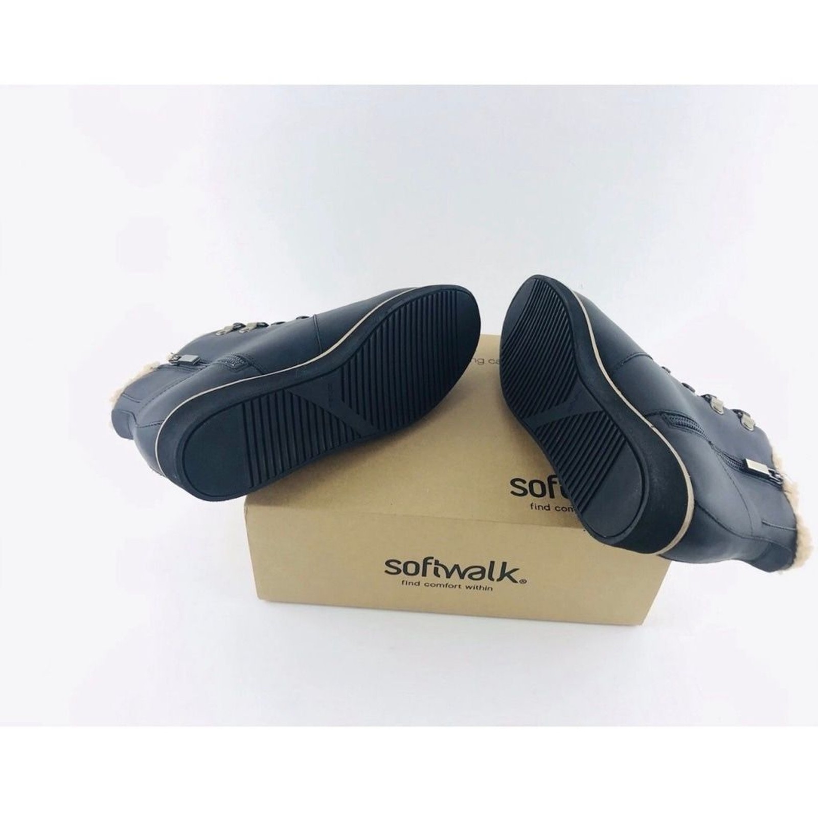 SoftWalk Charcoal Leather Boots SoftWalk Ankle Booties Faux Fur SoftWalk Shoes