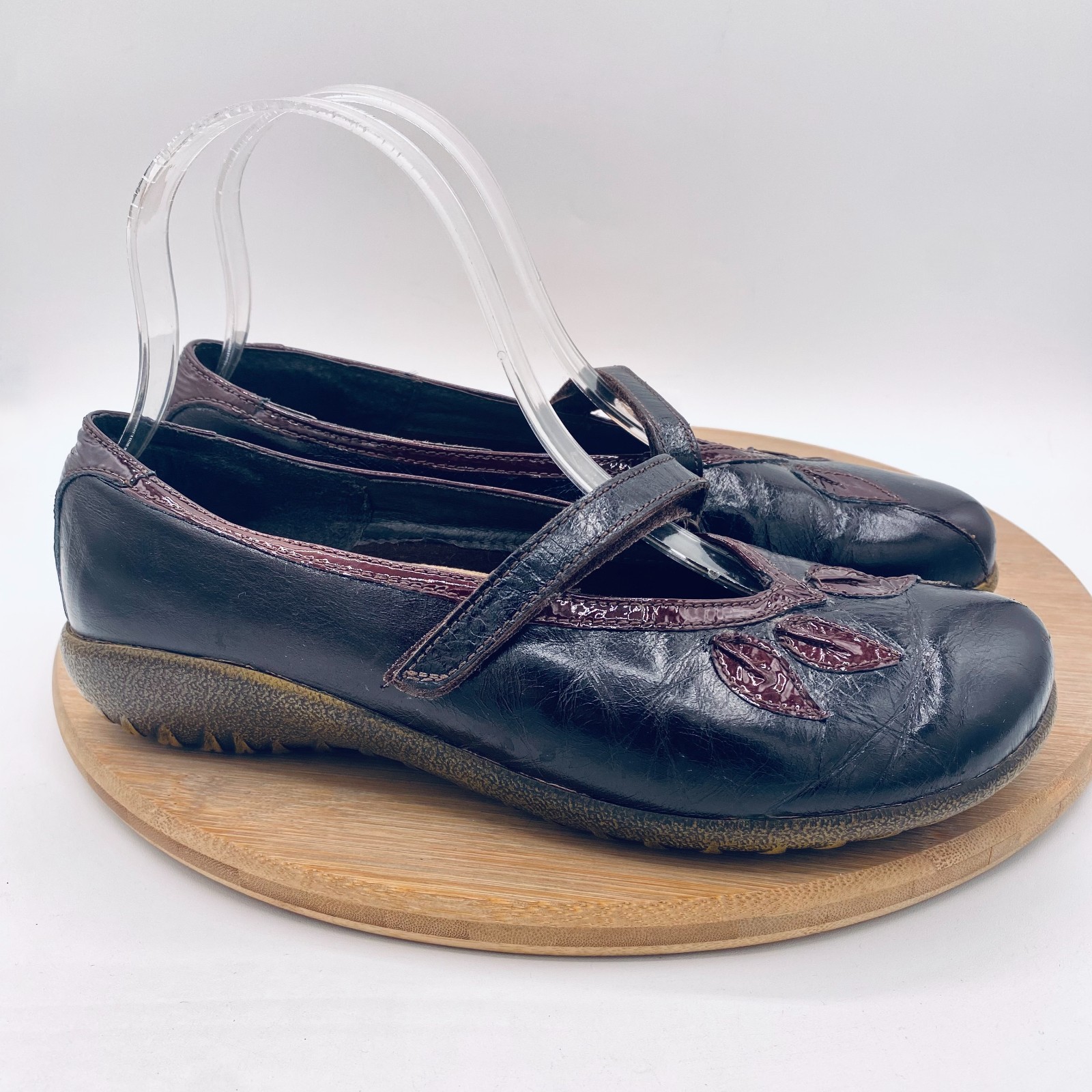 Naot Mary Jane Shoes Womens 8 39 Black Leather Embroidered Comfort Flats Boho