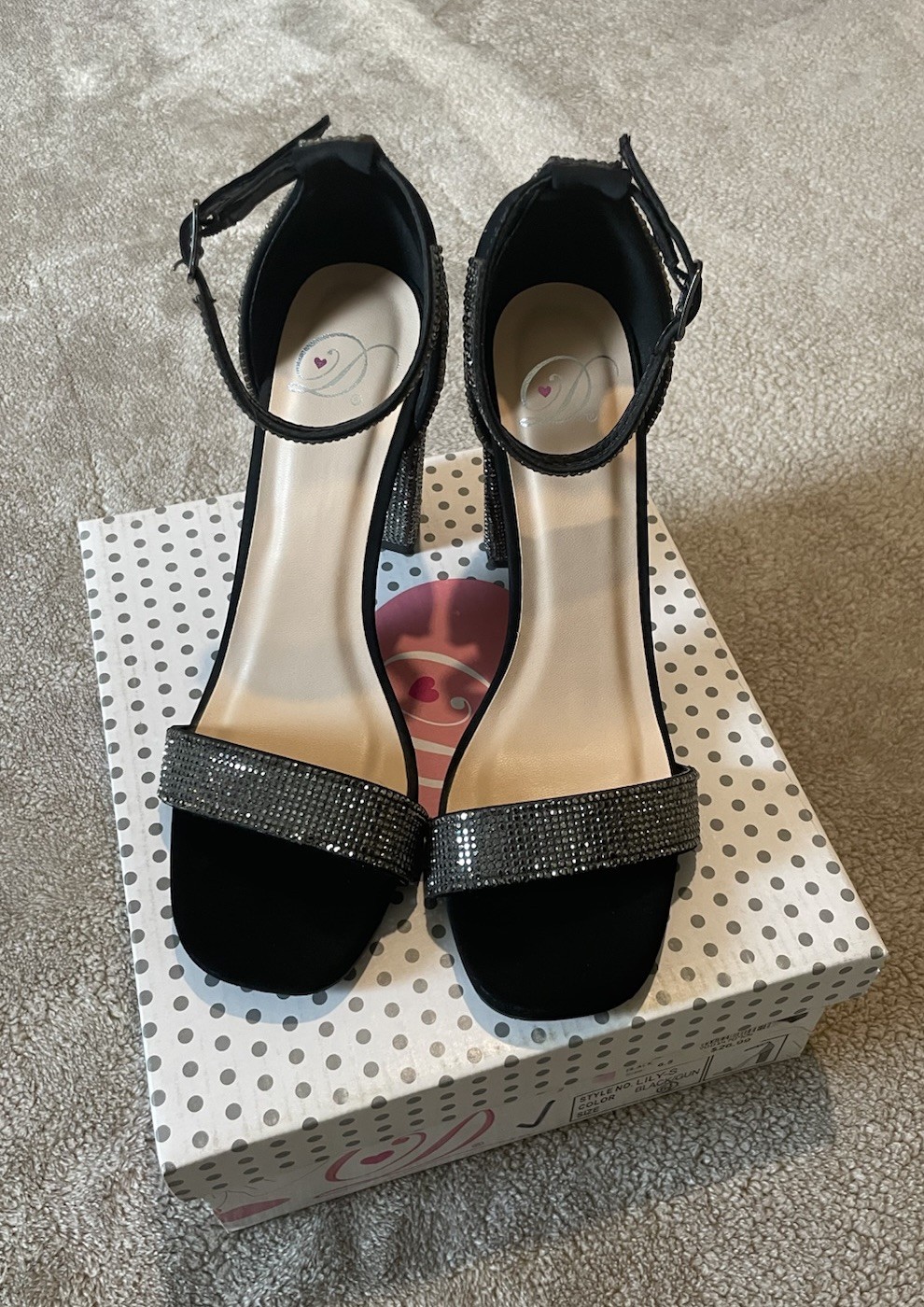 Black Silver Rhinestone Strappy Block Heel Sandals with Ankle Strap Buckle
