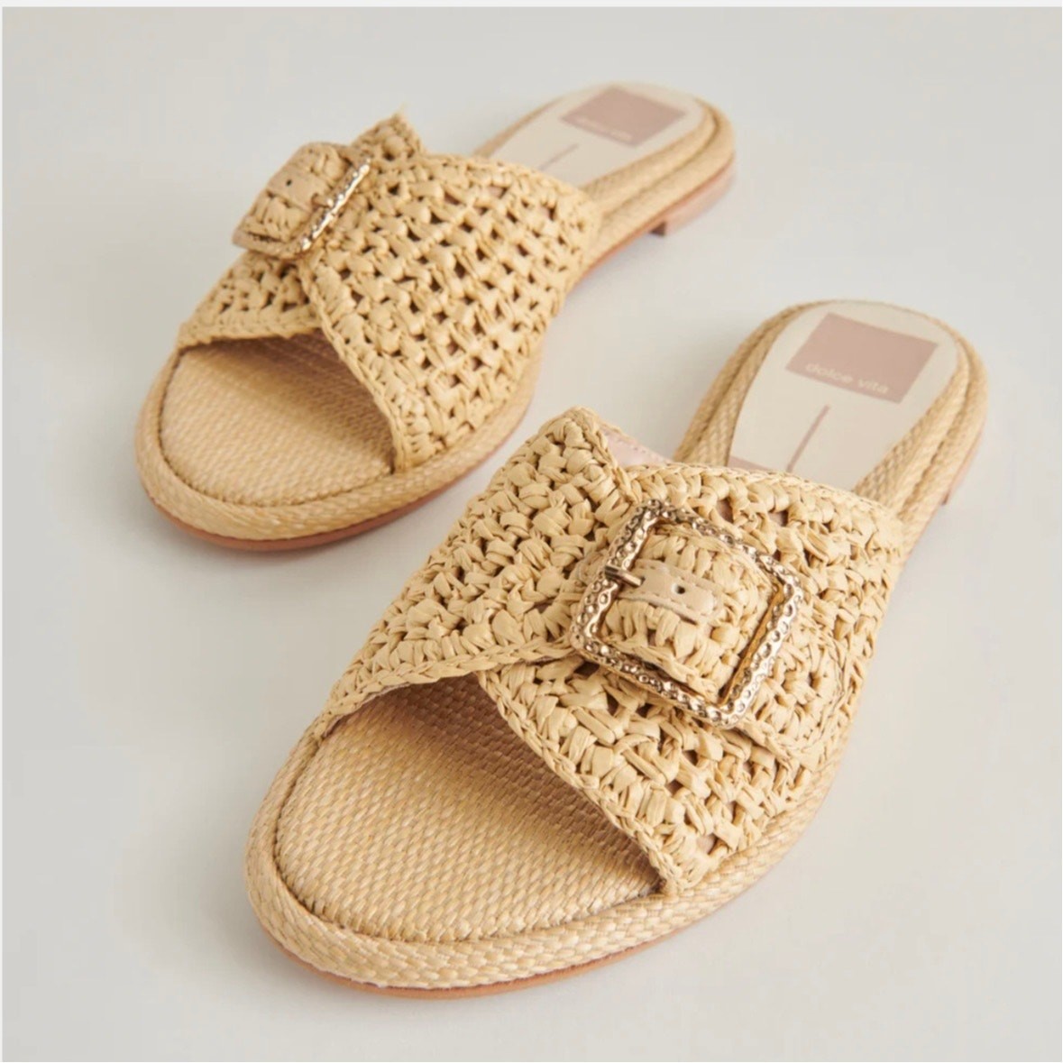 Dolce Vita NEW Alonzo Natural Raffia Buckle Slide Flat Sandal Size 7