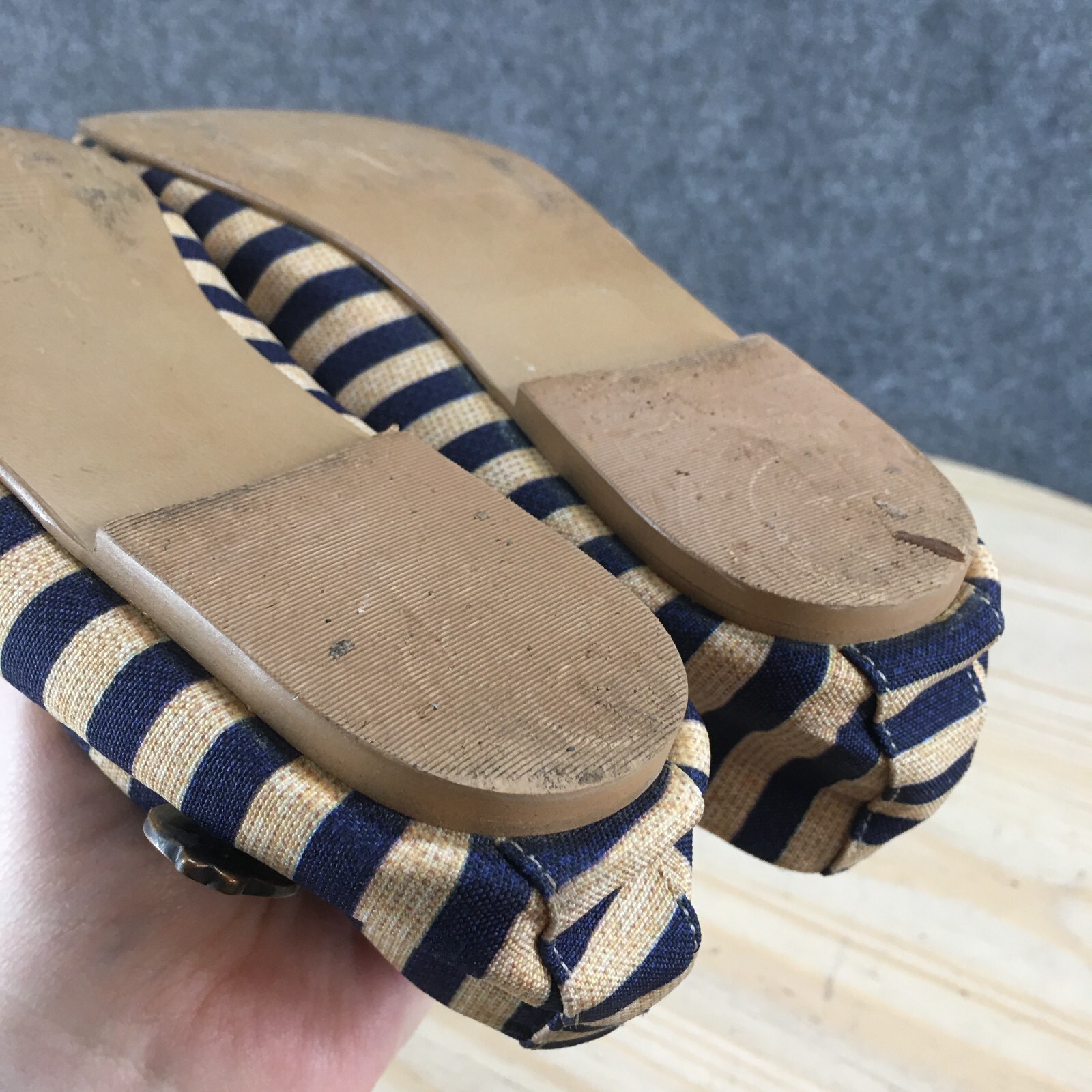 Loly In The Sky Shoes Womens 9 Ballet Flats Blue Yellow Striped Casual Slip On