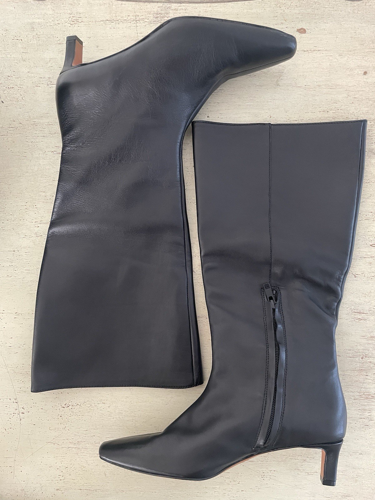 Madewell The Dimes Kitten-Heel Knee-High Boot in Black Leather 8 M $298 NR832