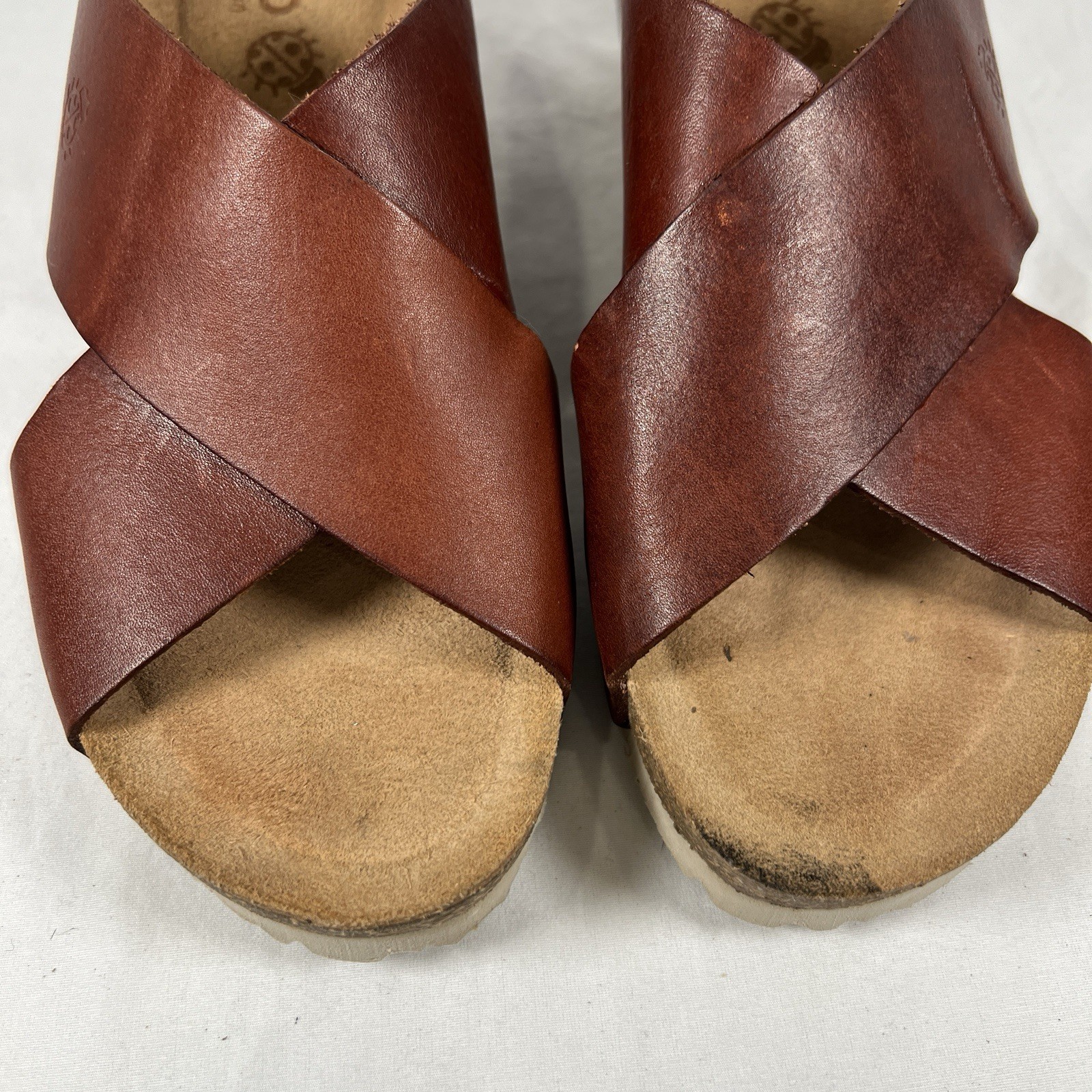 Yokono Spain Brown Leather Platform Slide Sandals Sz. 8 Minimalist Boho