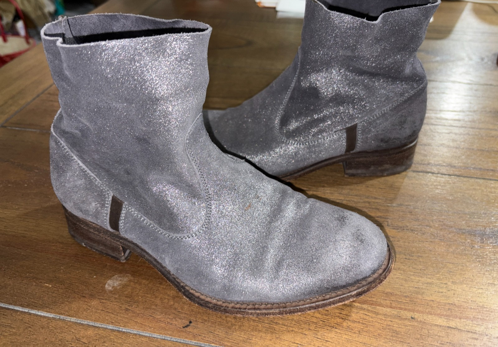 N.D.C. SILVER METALLIC LEATHER SLOUCHY BOOTS EXCELLENT MADE BY HAND 37 US 7