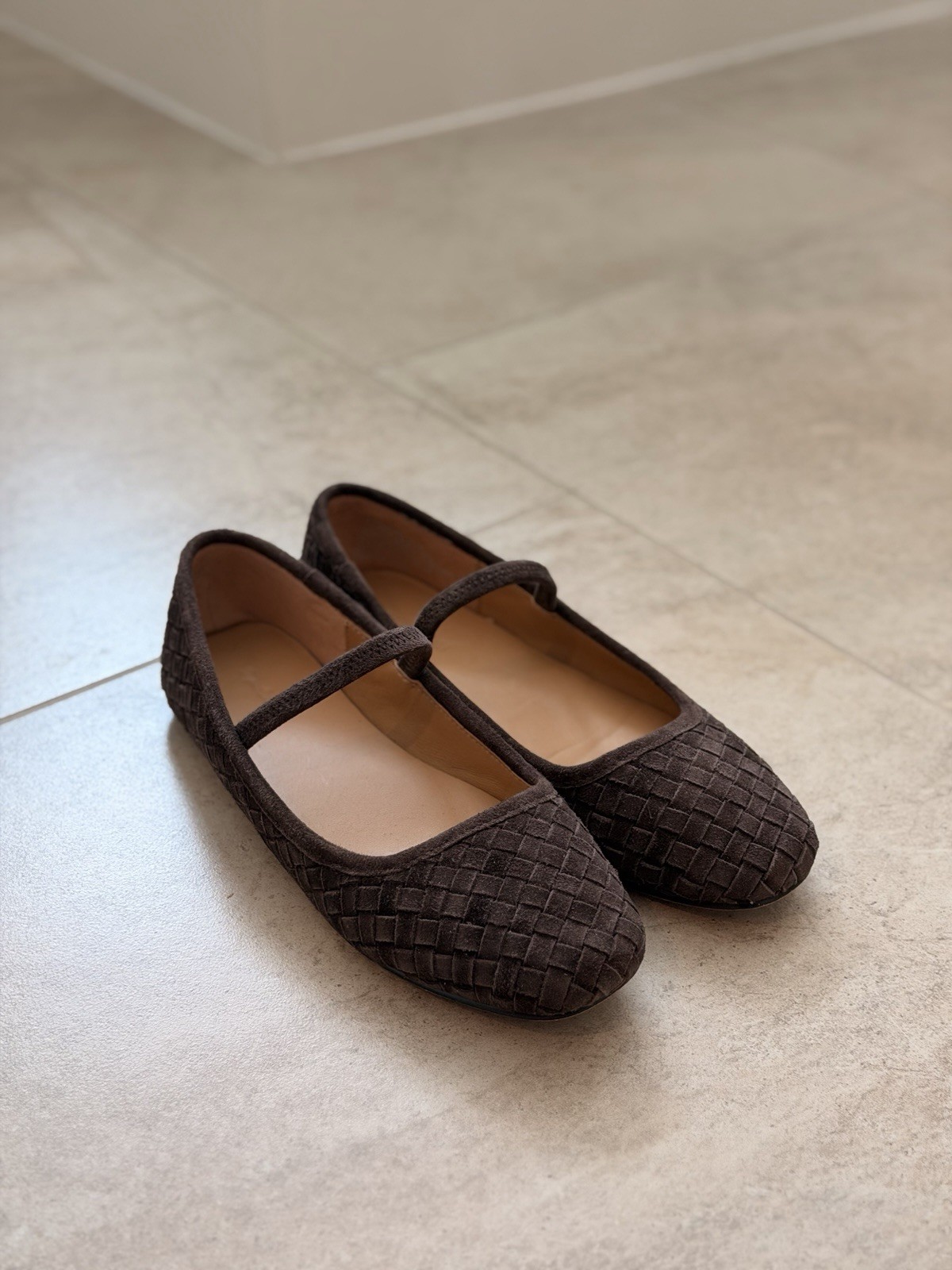 Madewell The Greta Ballet Flats Dark Roast Brown Woven Suede Size 7