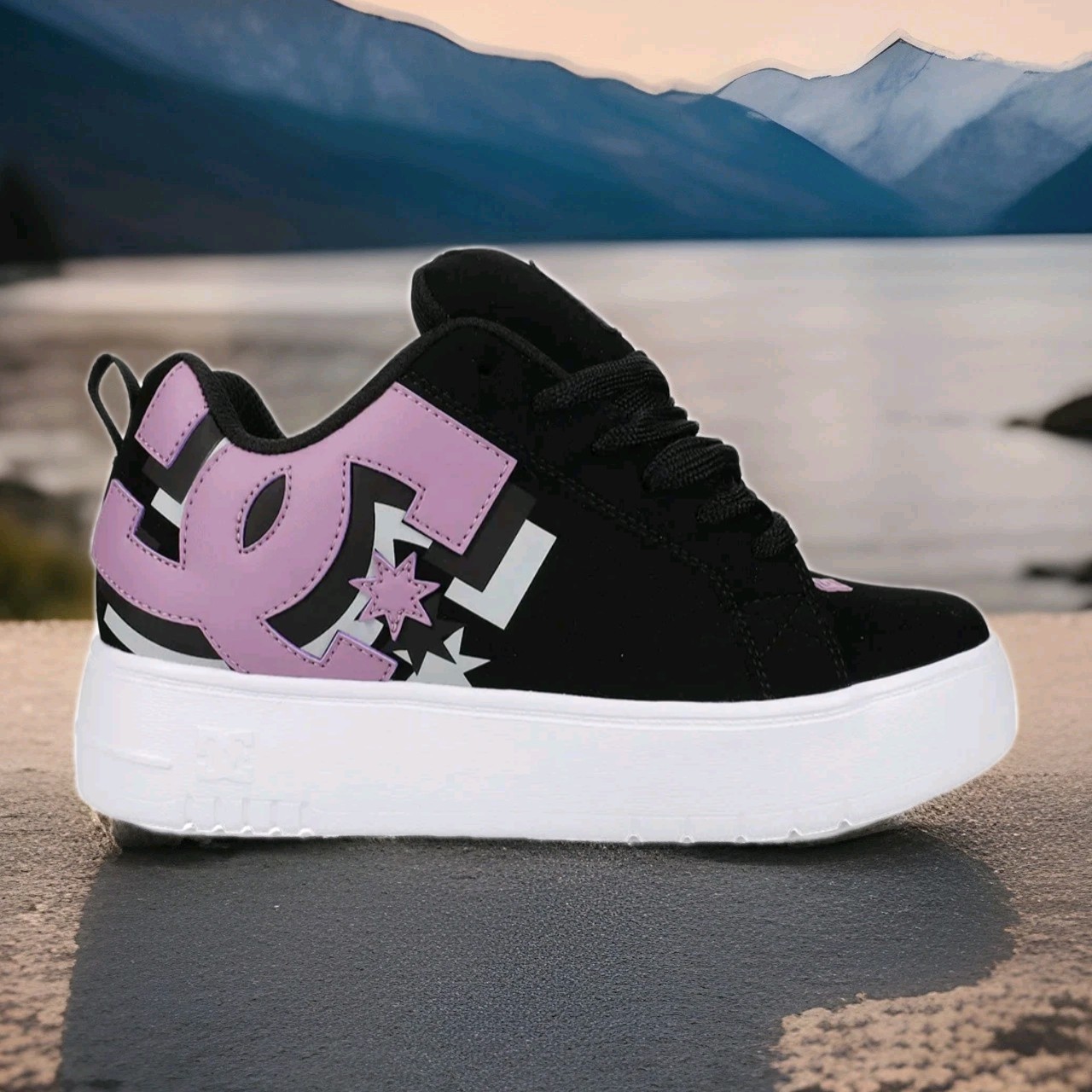 Women’s DC Court Graffik Platform Skate Shoes – Black/Lavender/Light Grey