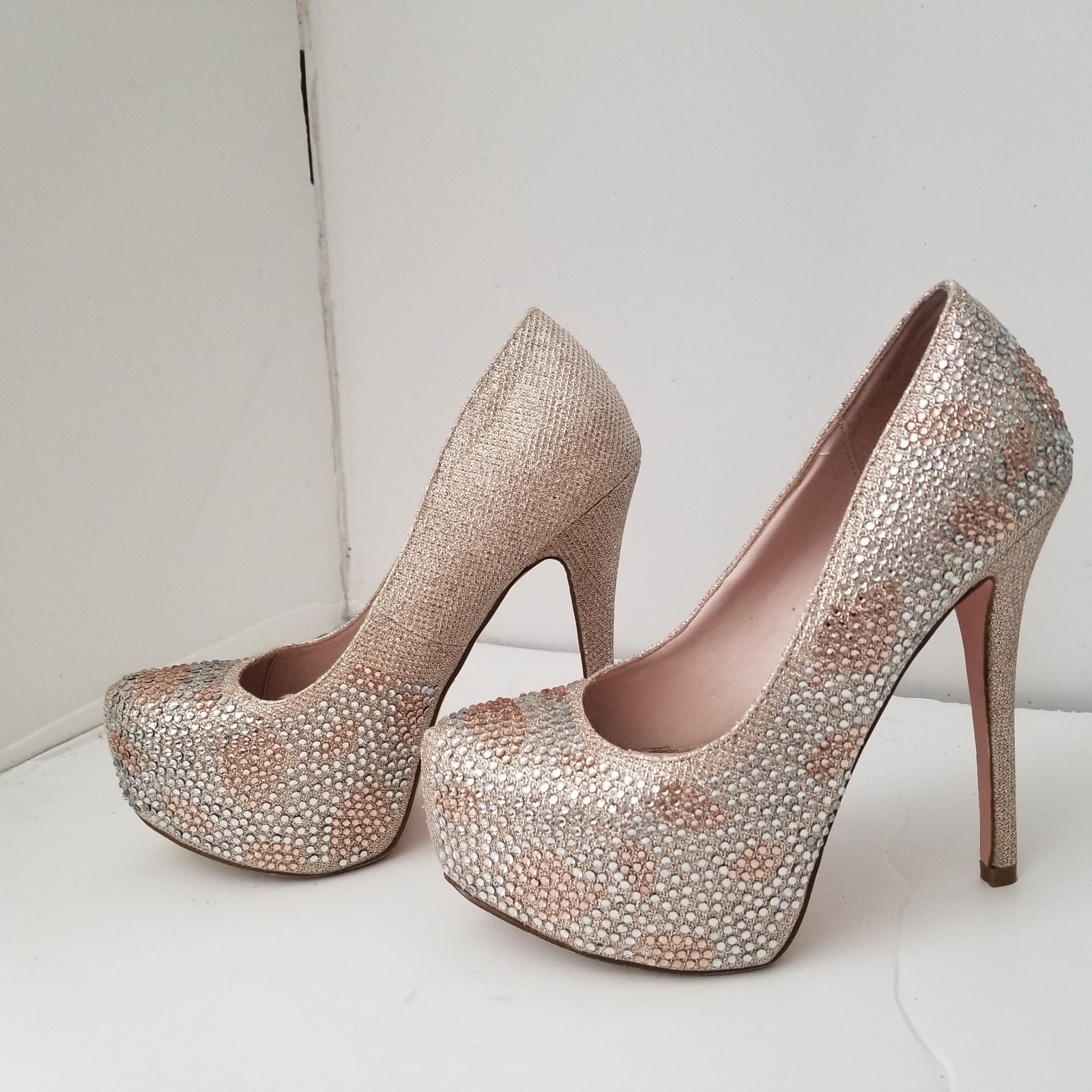 Gold Platform Heels Covered in Rhinestones by De Blossom Collection Brand Sz 6
