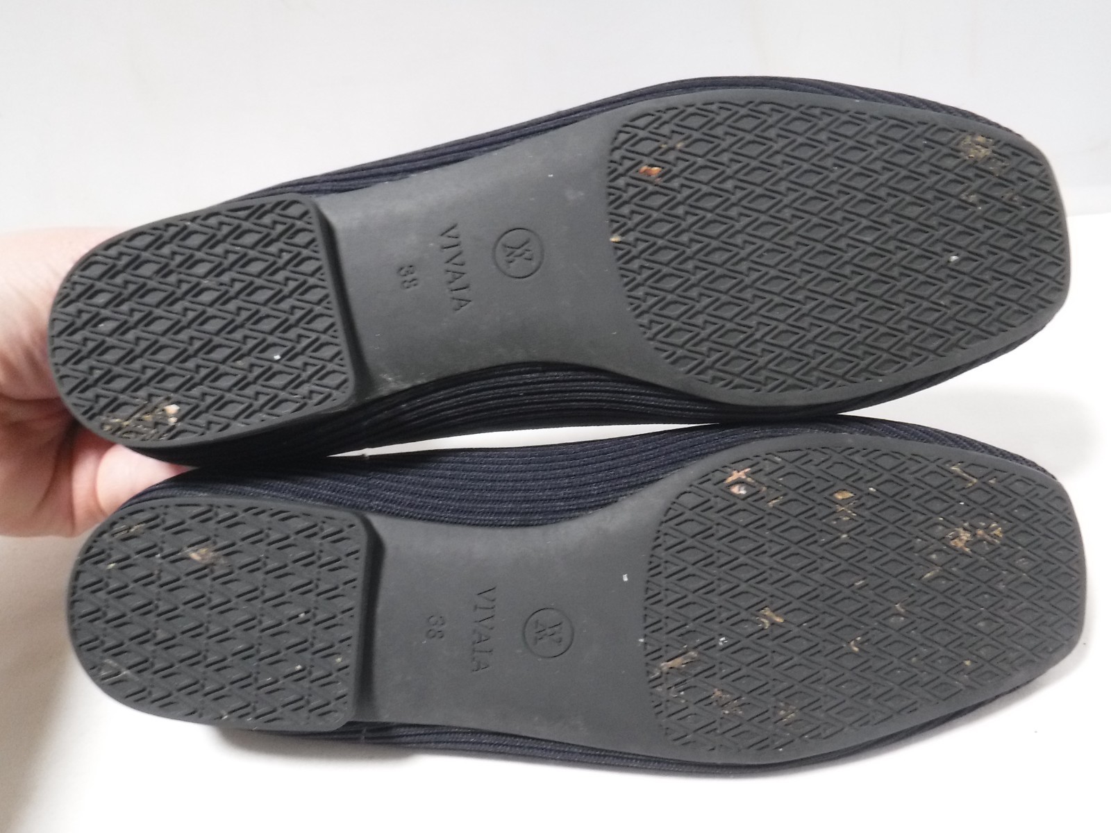 Women’s VIVAIA Margot Navy Blue V-Cut Ribbed Knit Square Toe Ballet Flats 38 7