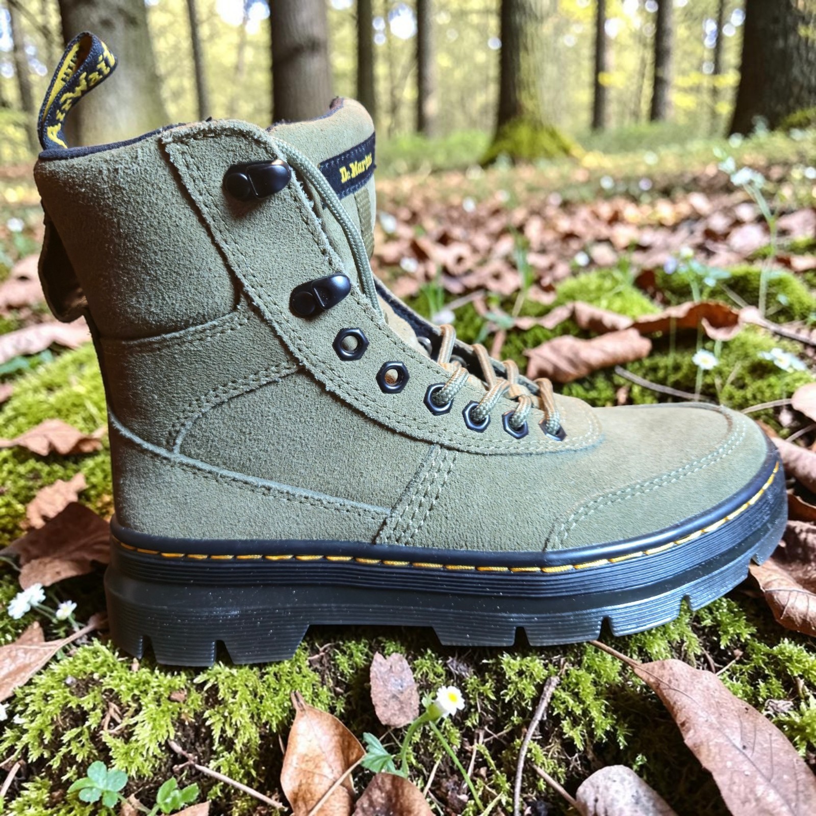 Dr Martens Womens Boots Combs Tech Suede LA004 Olive Green Suede Lace Up 6