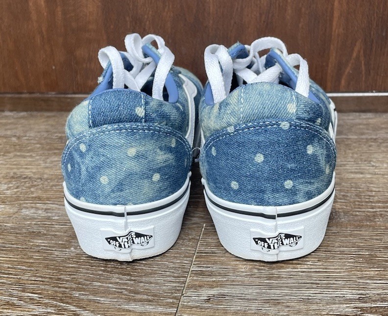 Vans Womens Old Skool Blue Denim Polka Dot Sneakers Size 8.5 Platform Shoe Clean