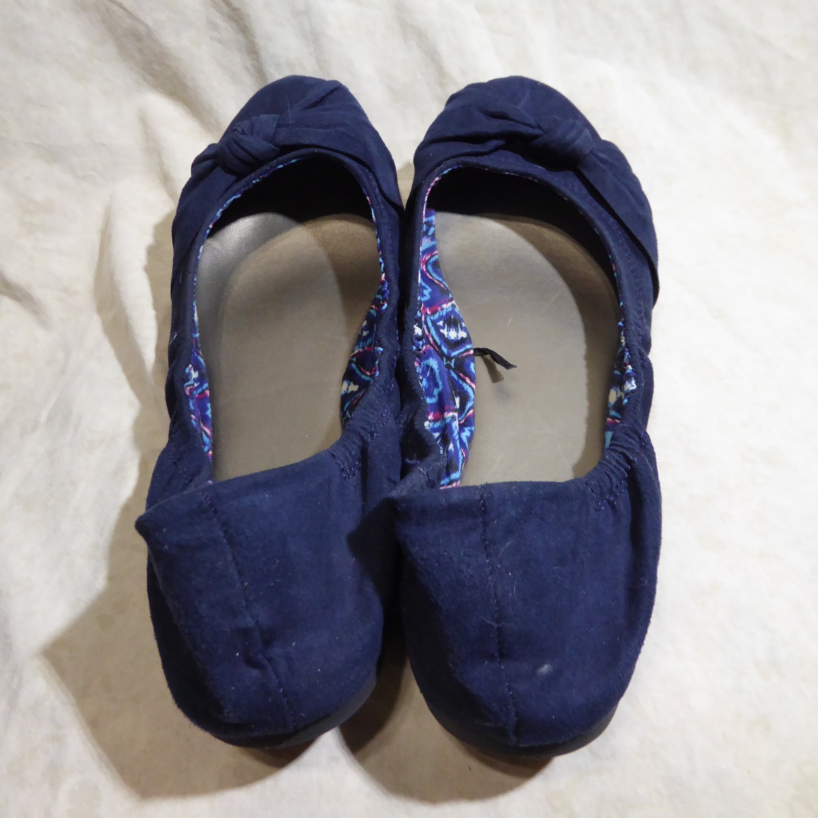 🩰 C est. 1946 Scrunch Ballet Flats 9 M Navy Blue Suede Textile; Knotted Straps