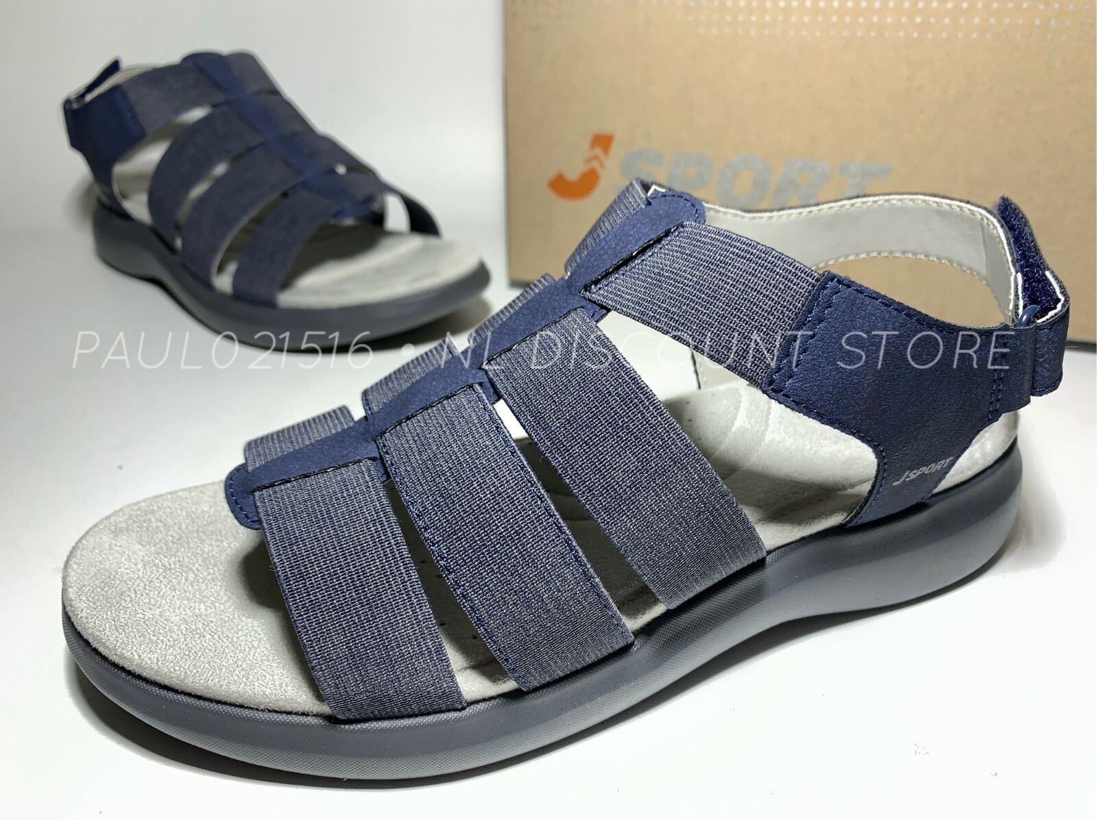 JSPORT Women’s Cara Lightweight Strappy Sandals ~ Navy ~ Sizes & Condition