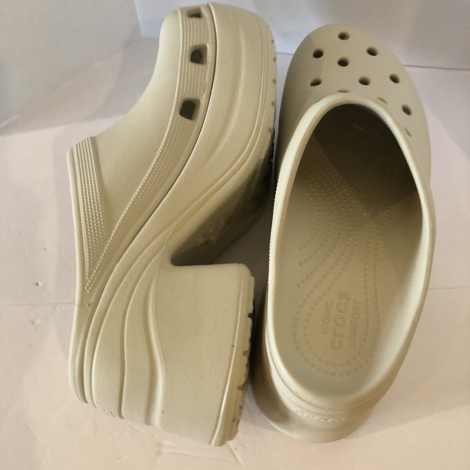 Crocs Siren Platform Clogs Bone Ivory Color Unisex W 12 M 10 High Heel