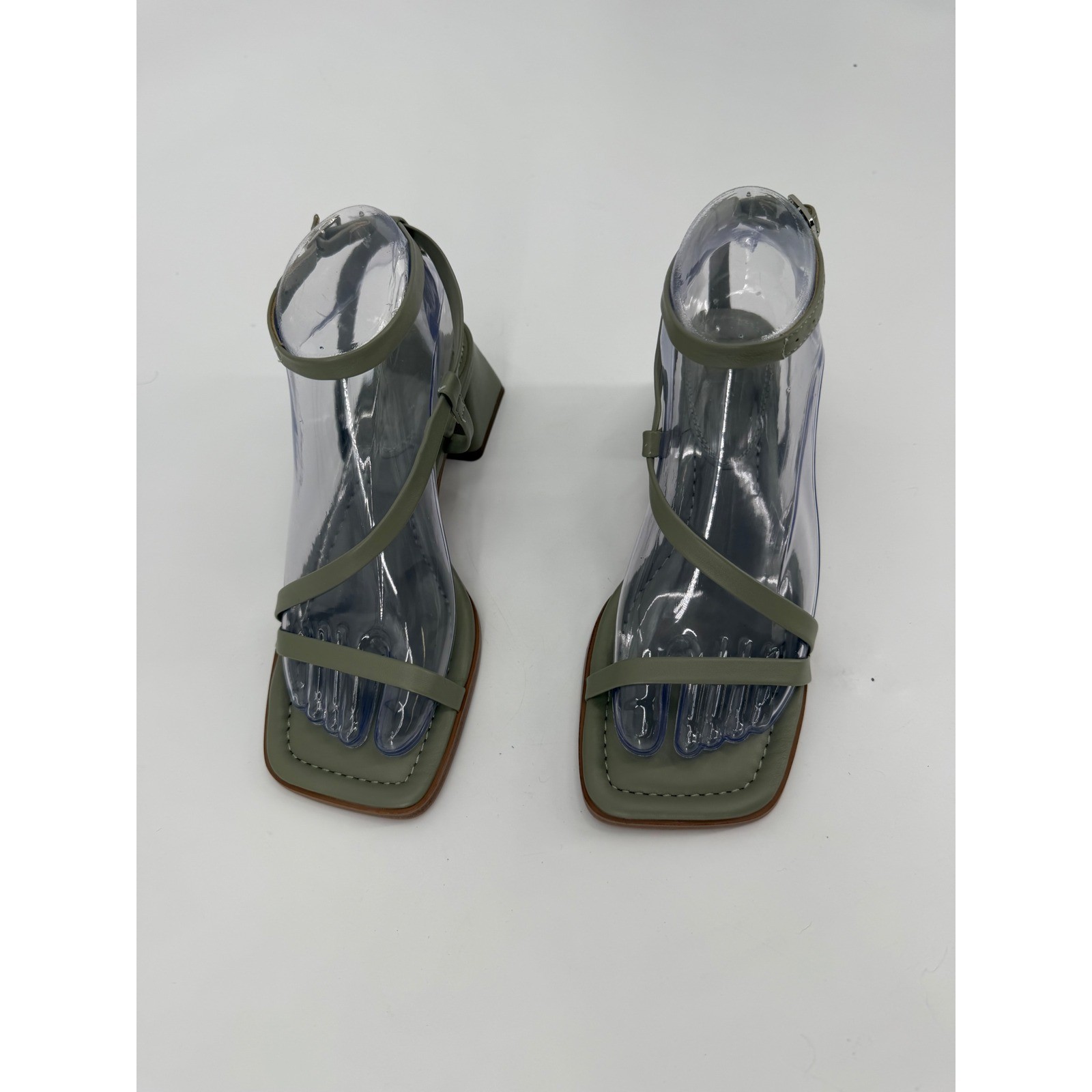 ASOS DESIGN Sage Green Square Toe Block Heel Strappy Sandals US 5