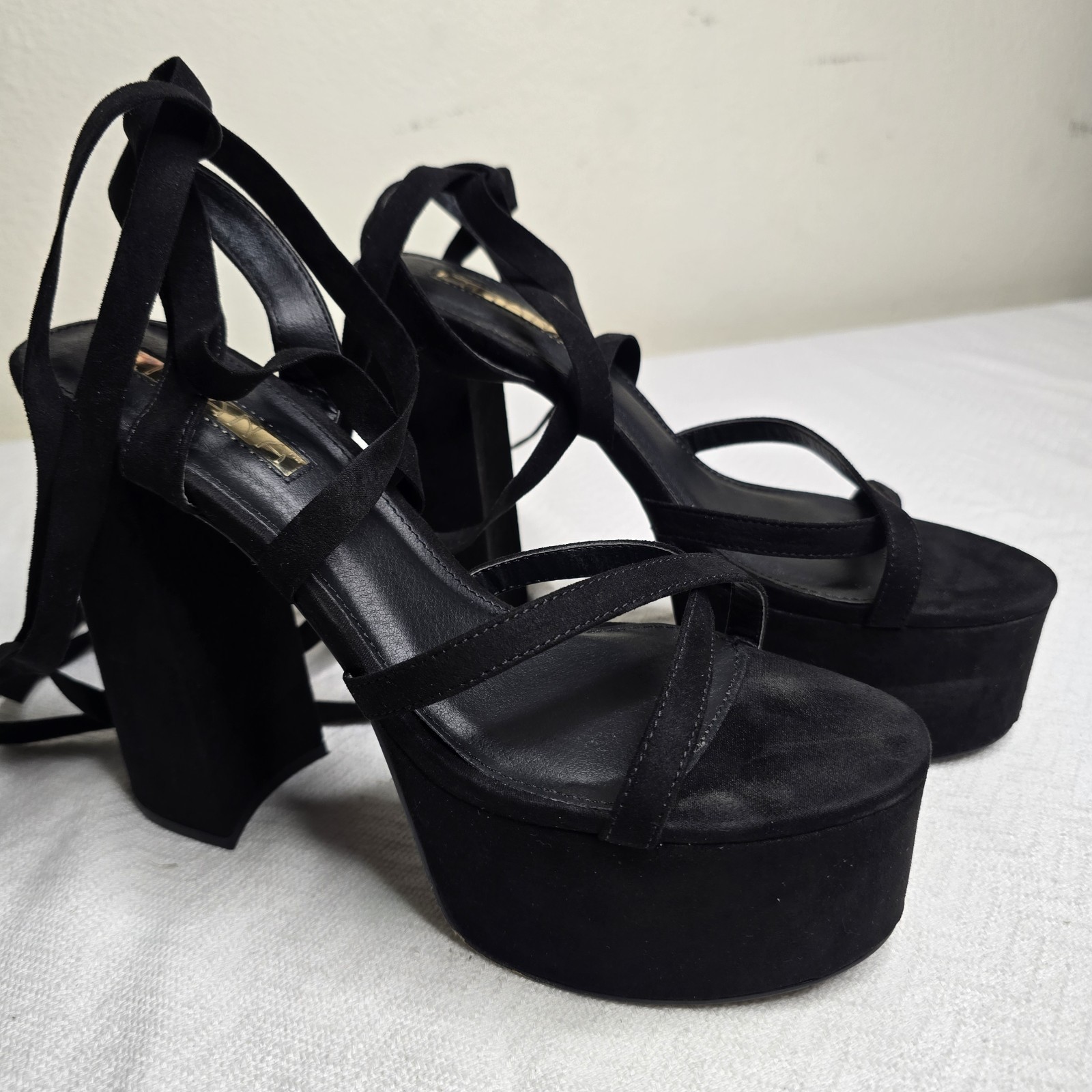 Black Platform Lace-Up Heels – Chunky Block Heel – Women’s Size 10