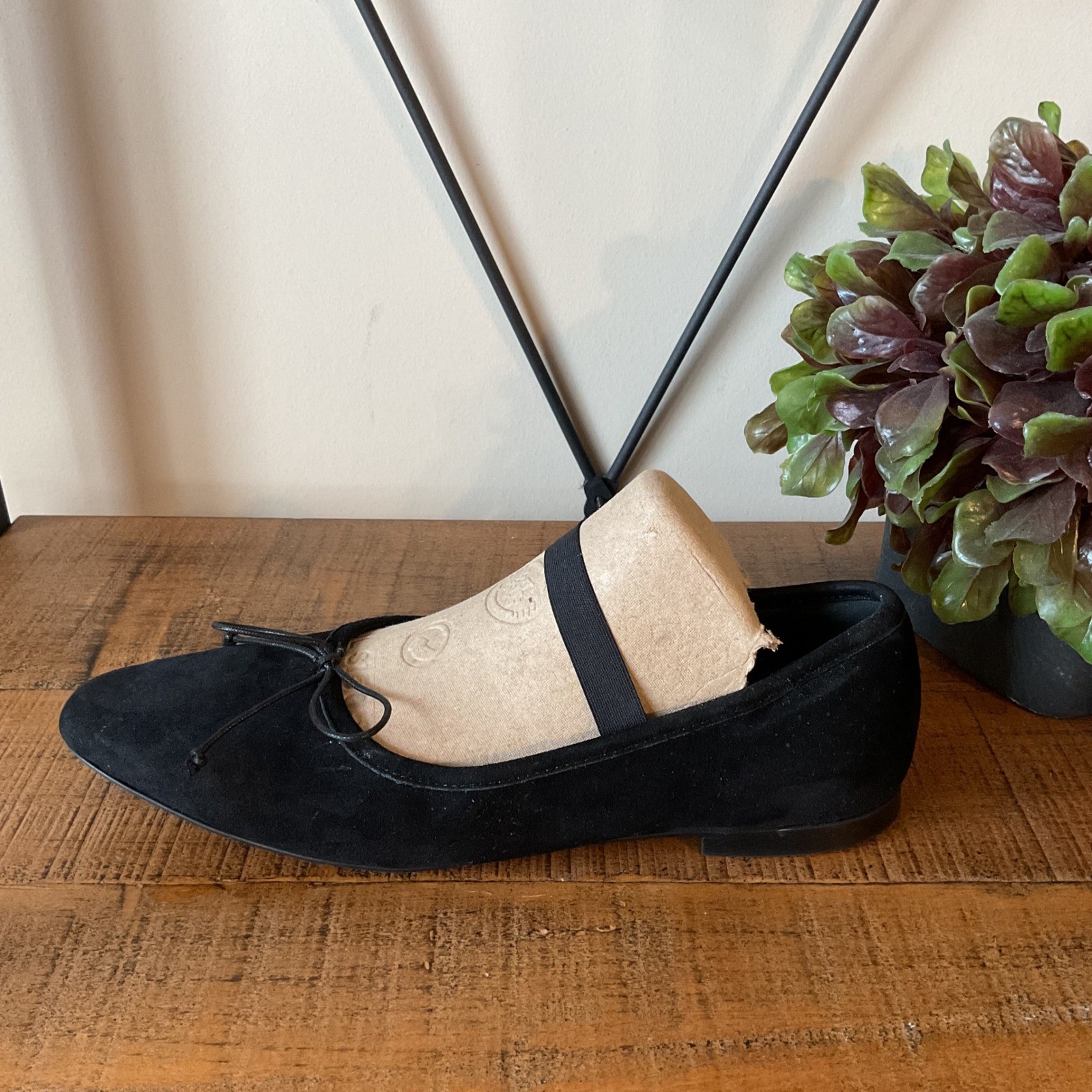 A. Soliani Como Strap Black Suede Mary Jane Ballet Flats Size 38.5 Made in Italy