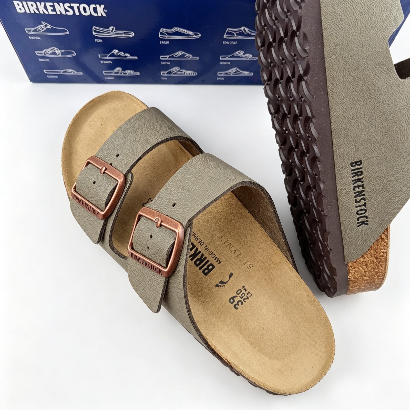 New Birkenstock Arizona Footbed Birko-Flor Unisex Stone Shoes US6-11