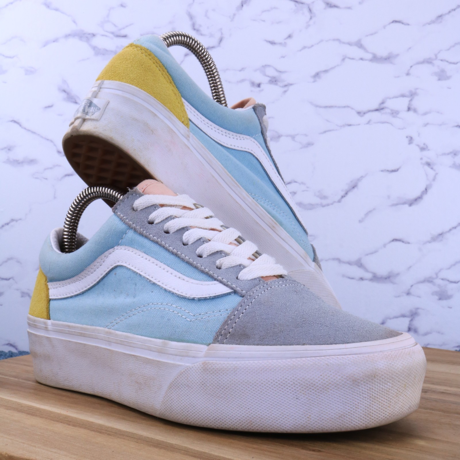 Vans Old Skool Pastel Platform Color Block Blue Pink Yellow Grey Men 5 Women 6.5