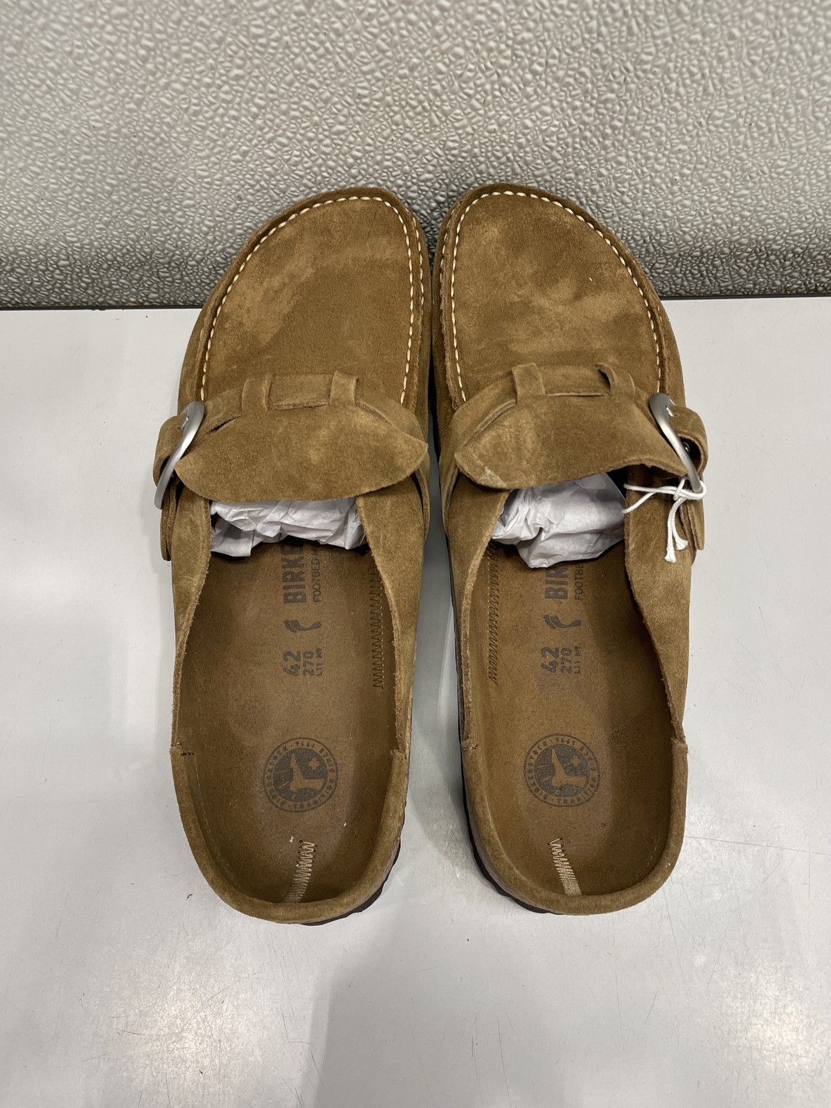 Birkenstock Buckley Suede Leather Clog Unisex W11, M9 In Tea