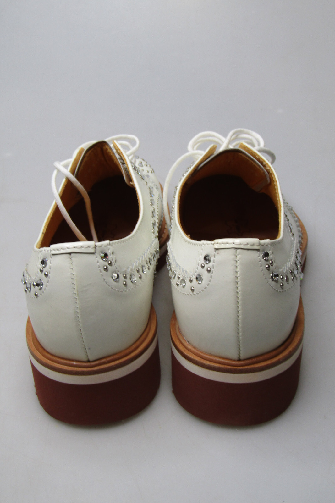 Womens Paciotti 308 Madison White Rhinestones Leather Oxford Wingtip Shoes Sz 35