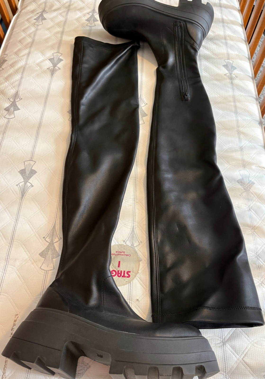 ASOS Design Italy «KAYA» Black PU Dominatrix Chunky Platform Thigh Boots 8M EUC