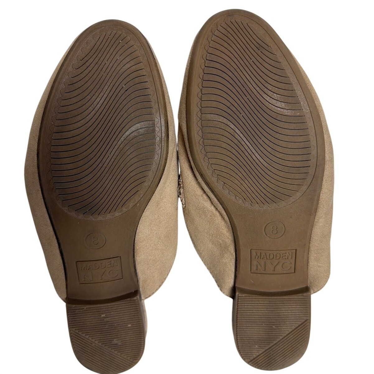 Steve Madden NYC Beige Faux Suede Chain Mule Loafers Slip On Flats Womens 8