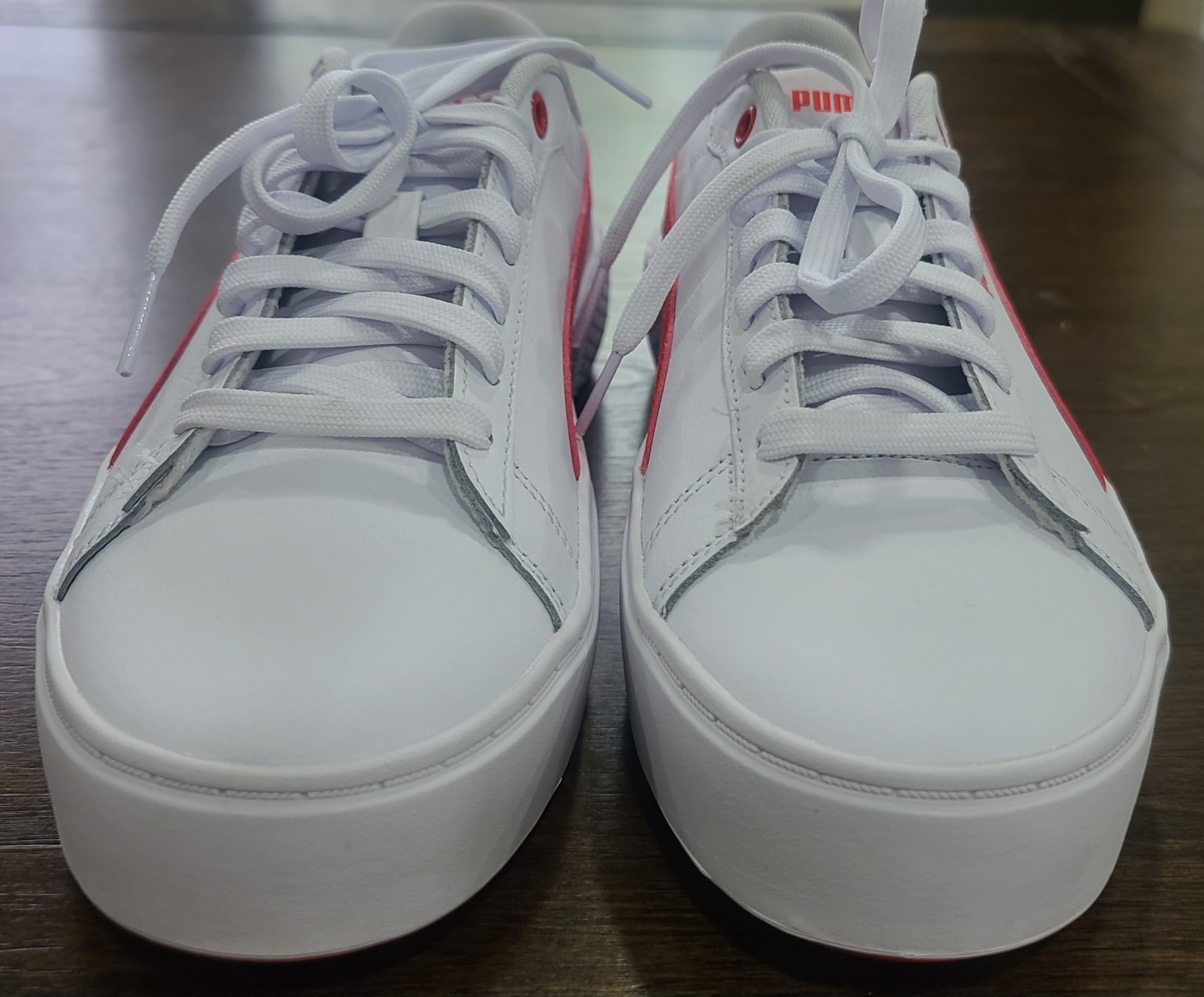 Puma Women’s Smash Platform V2 White/Red Low Top Lace-Up Athletic Sneaker