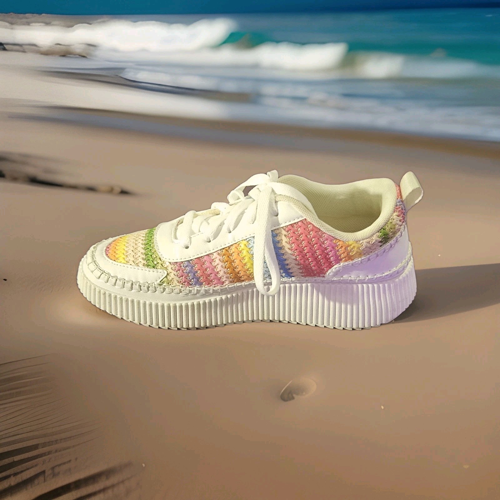 BERNESS Willow Woven Rainbow Sneaker Platform Multi-Color Knit Size 10 NWOB