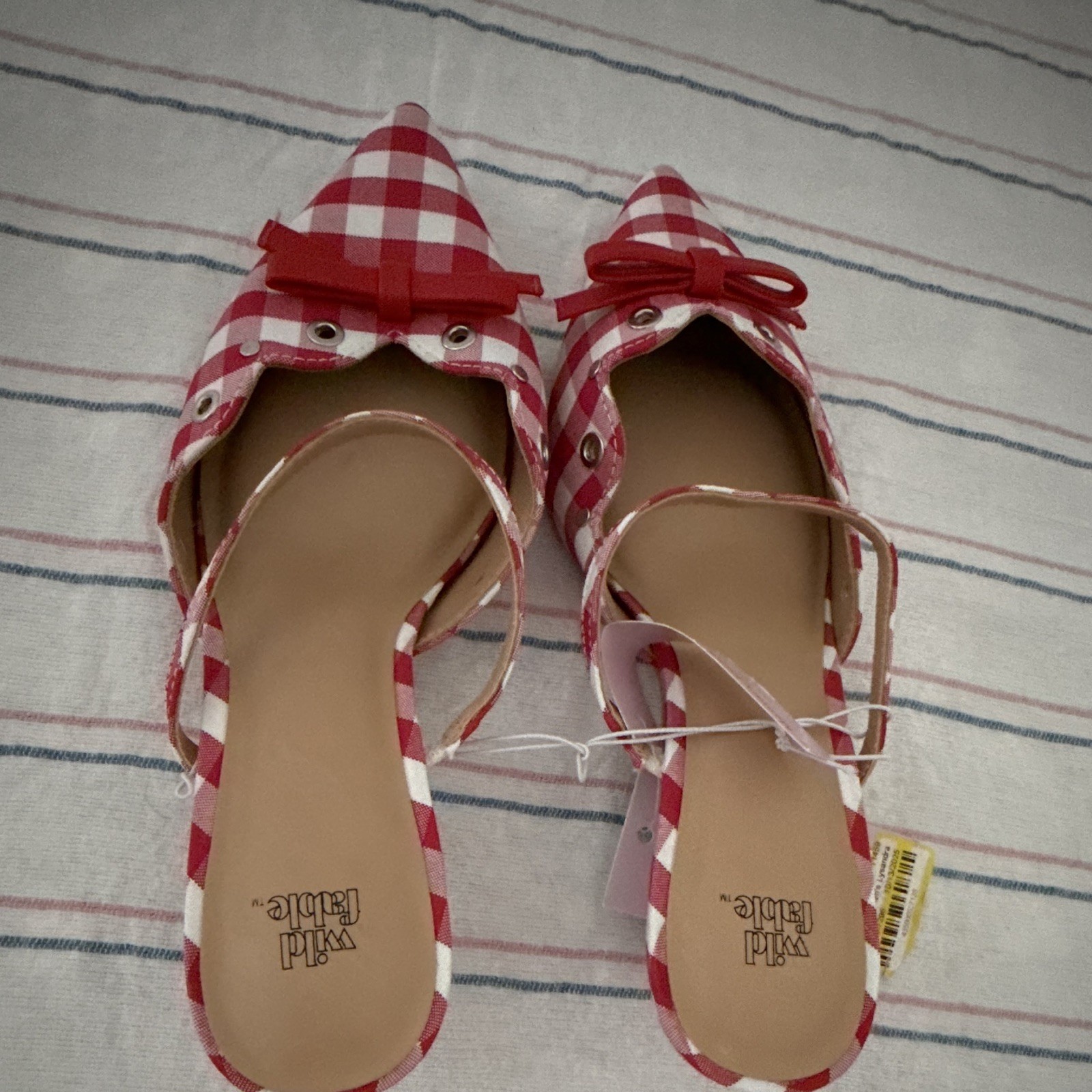 Wild Fable Women’s Red/White Gingham Slingback Pointed Toe Heels Bow US 6