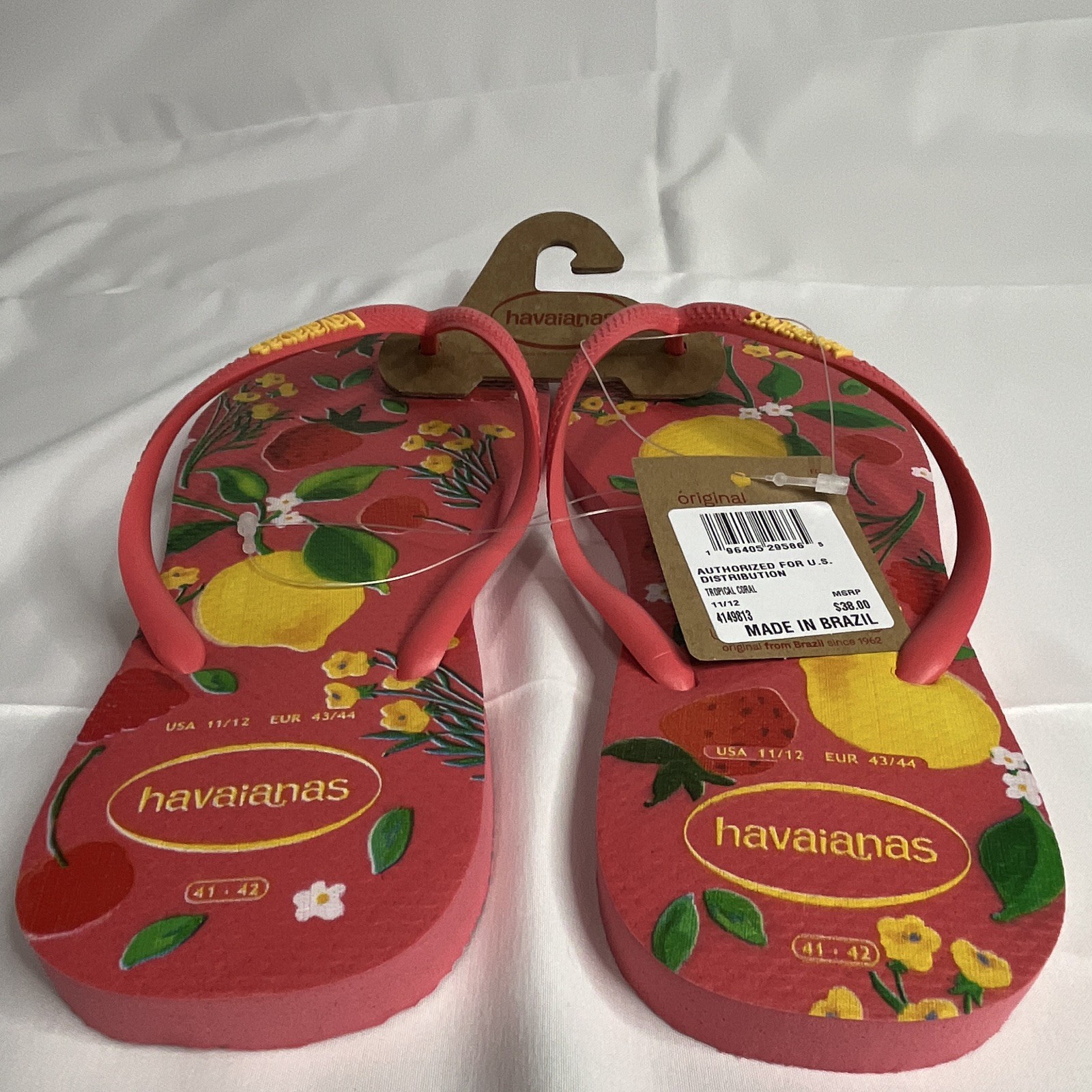 Havaianas Women’s Pink Floral Flip Flop Sandals US 11/12 EU 43/44 Logo